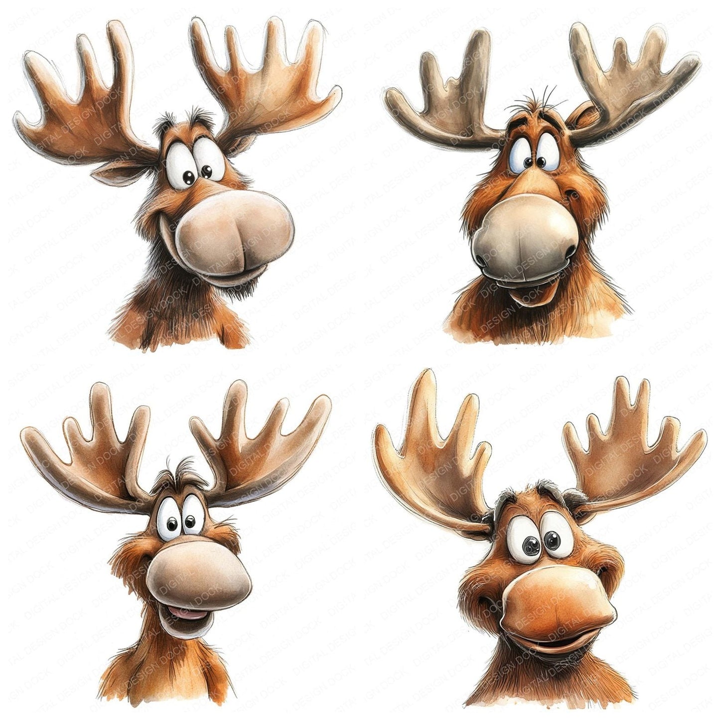 Goofy Moose Cartoon Clipart Set (DDD005731)