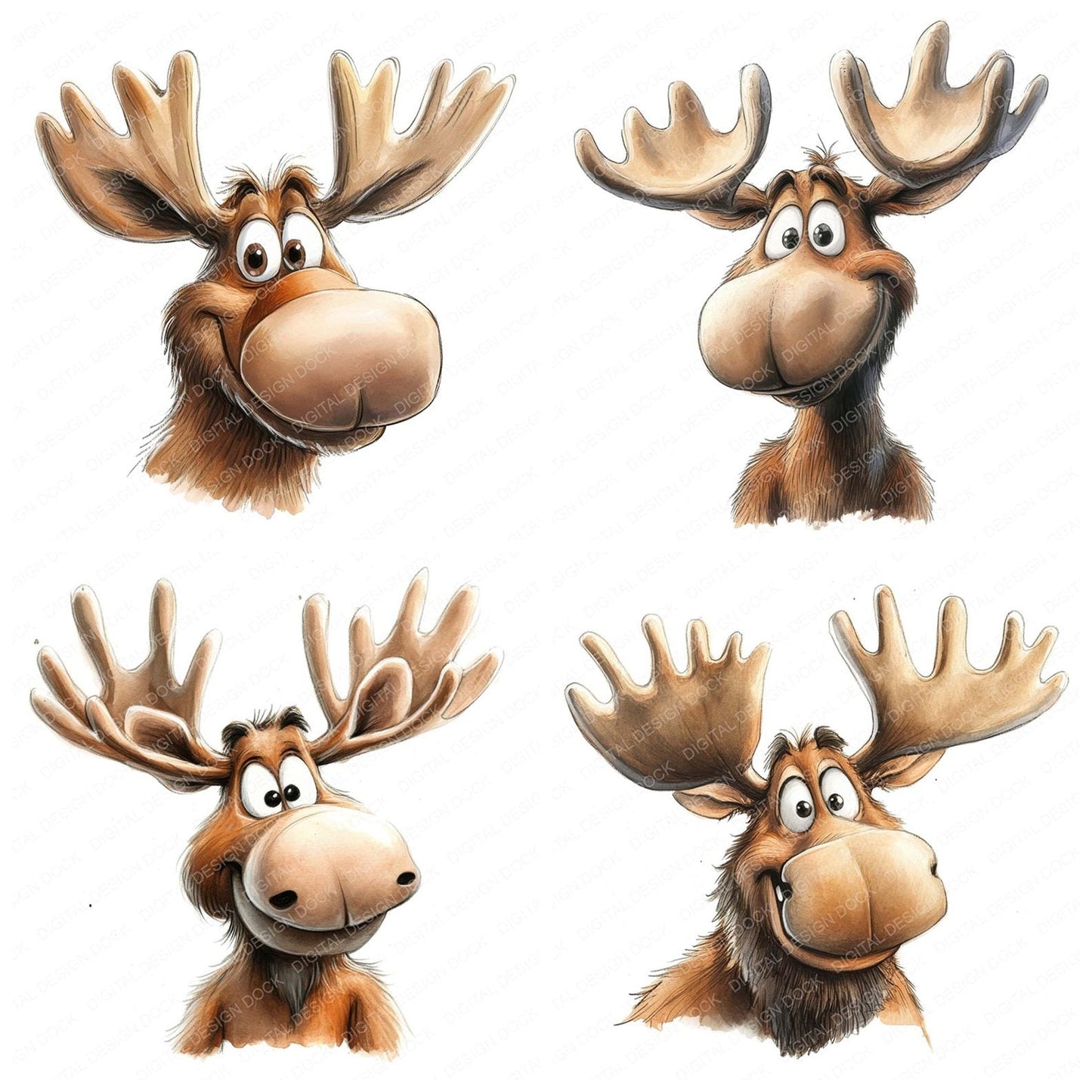 Goofy Moose Cartoon Clipart Set (DDD005731)