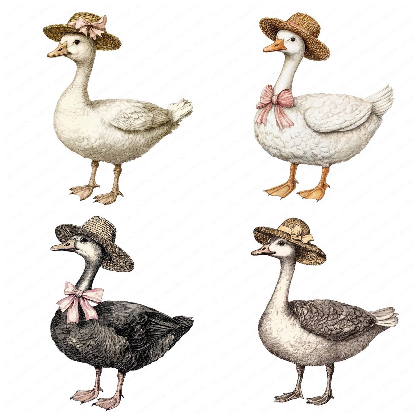 Goose in Straw Hat Clipart Set (DDD005732)