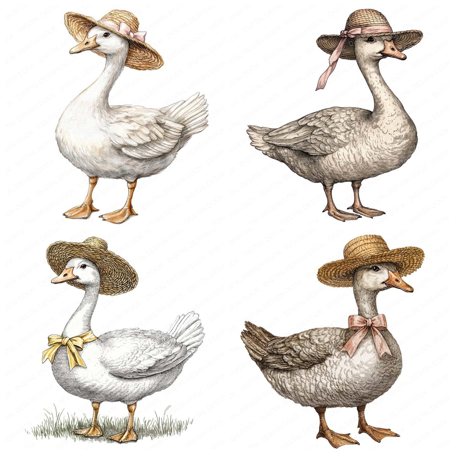 Goose in Straw Hat Clipart Set (DDD005732)