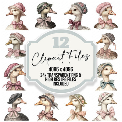 Goose with Bonnet Portrait Clipart Set (DDD005733)