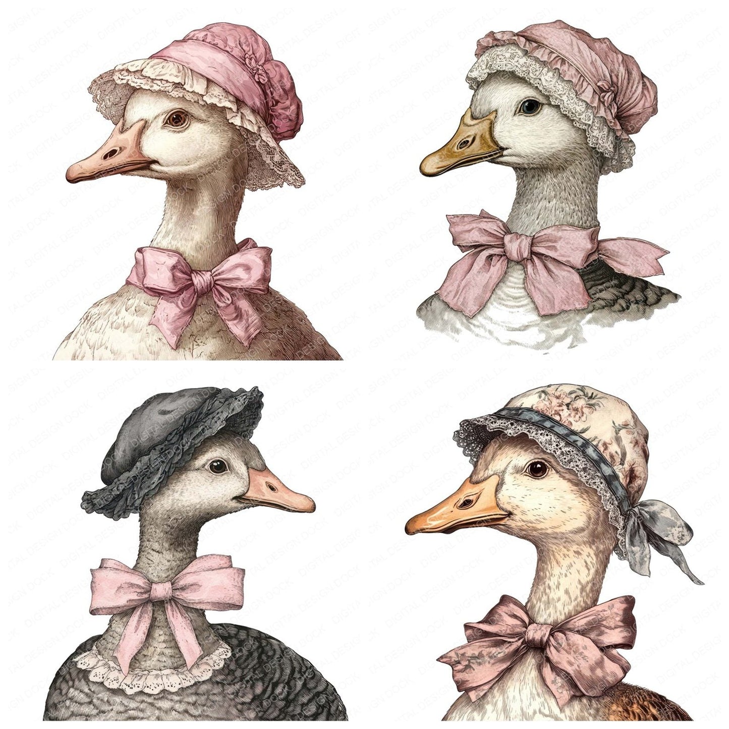 Goose with Bonnet Portrait Clipart Set (DDD005733)