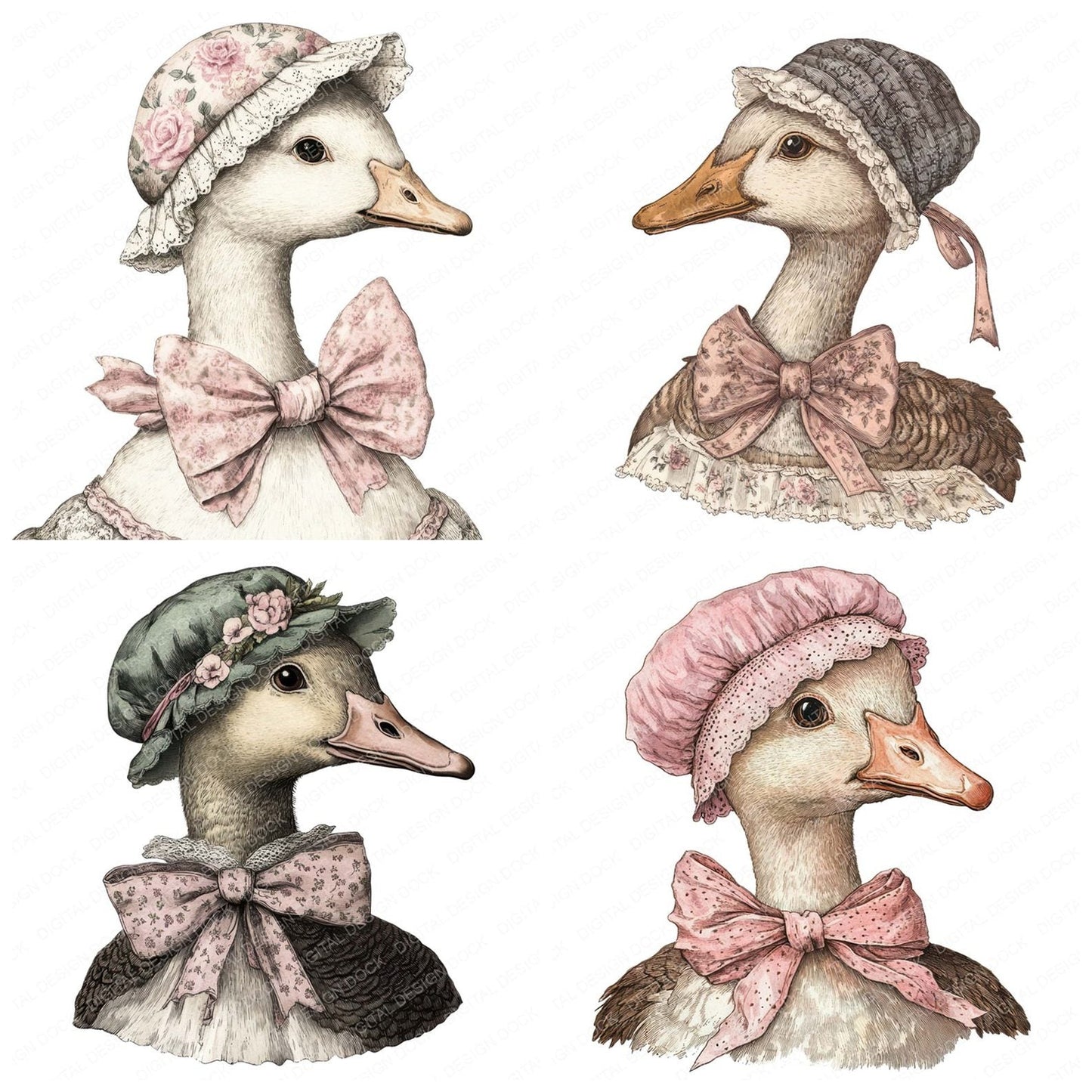 Goose with Bonnet Portrait Clipart Set (DDD005733)