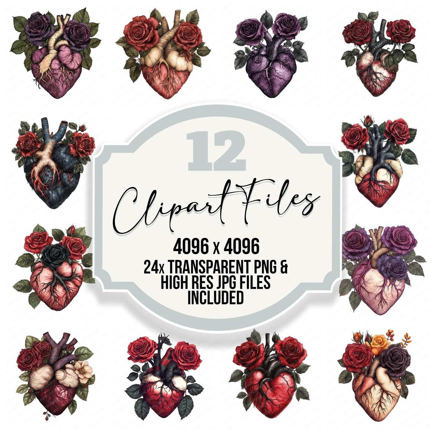 Goth Rose Heart Clipart Set (DDD005735)