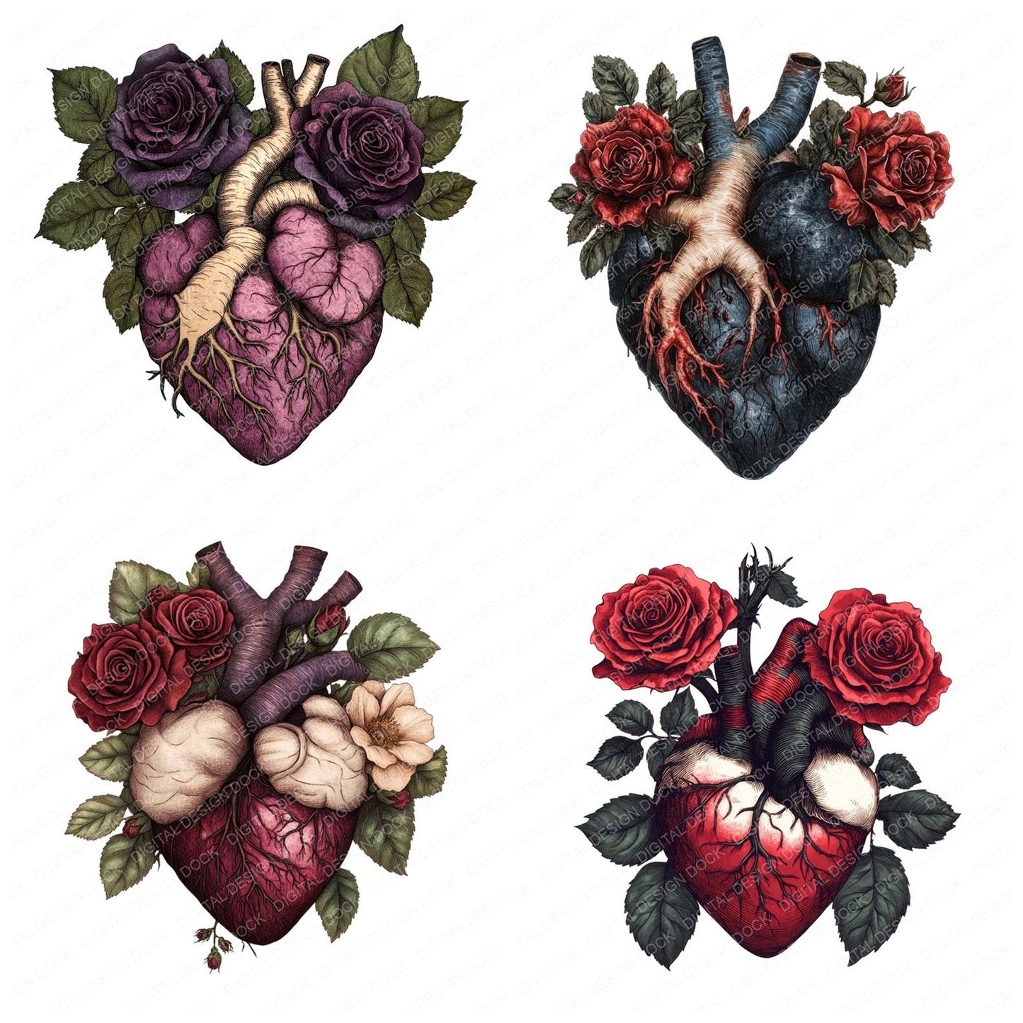 Goth Rose Heart Clipart Set (DDD005735)