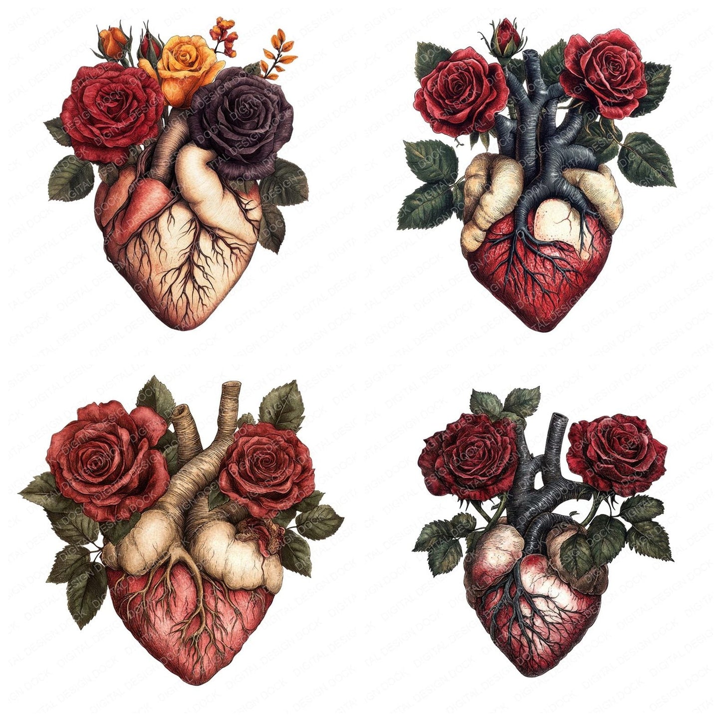 Goth Rose Heart Clipart Set (DDD005735)