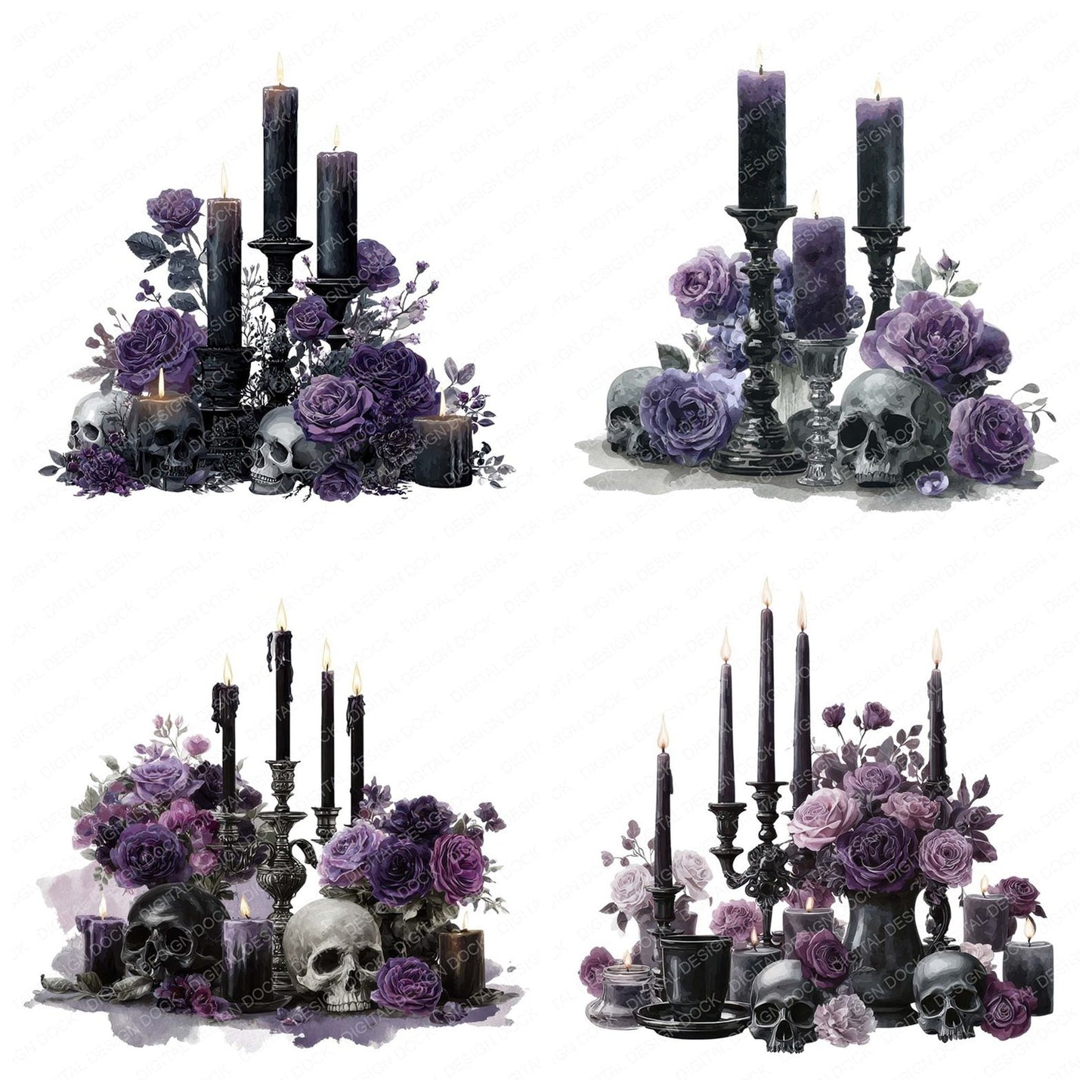Gothic Candle Halloween Centrepiece Clipart Set (DDD005736)