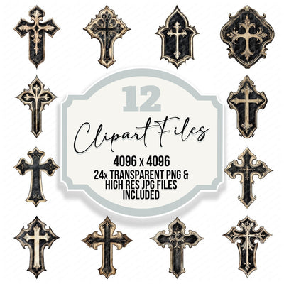 Gothic Cross clipart set cover showing the designs and file details