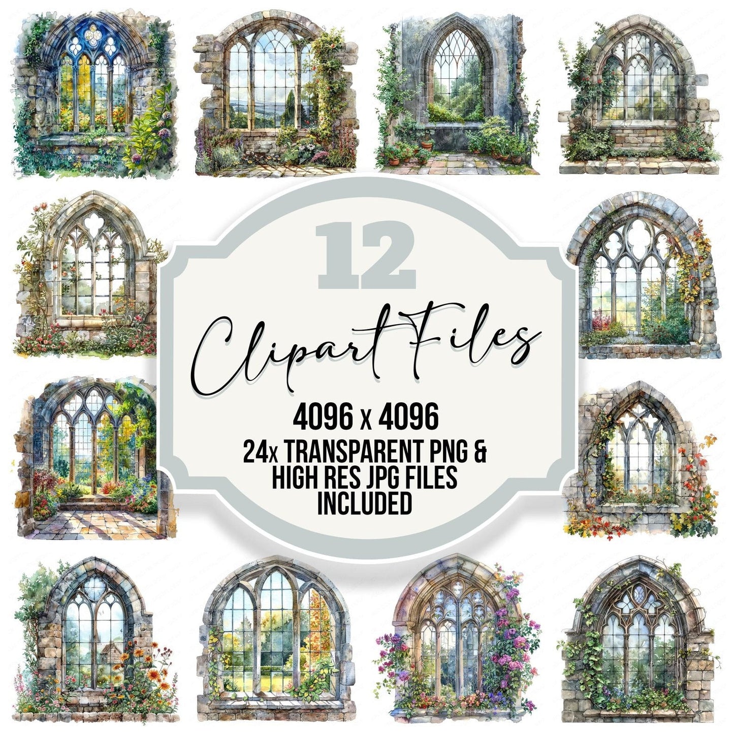 Gothic English Church Window Clipart Set (DDD005739)