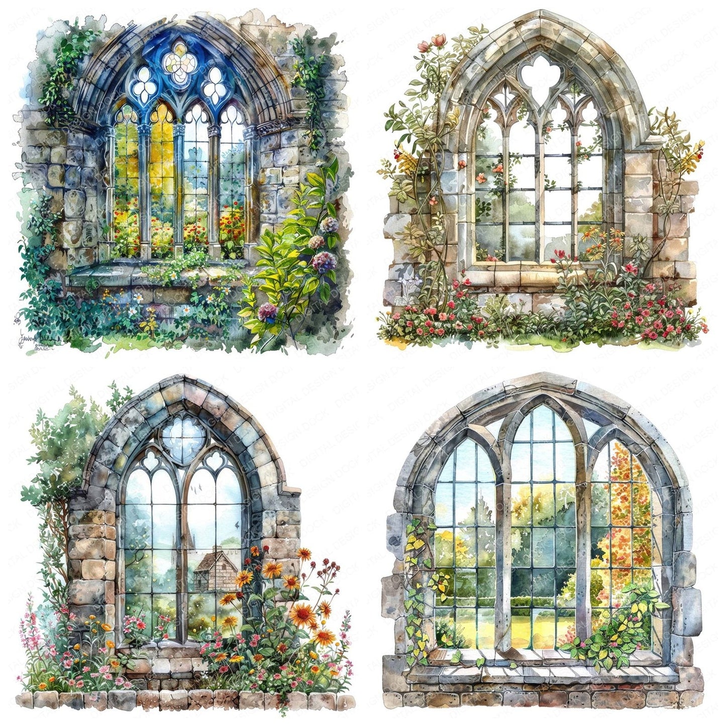 Gothic English Church Window Clipart Set (DDD005739)