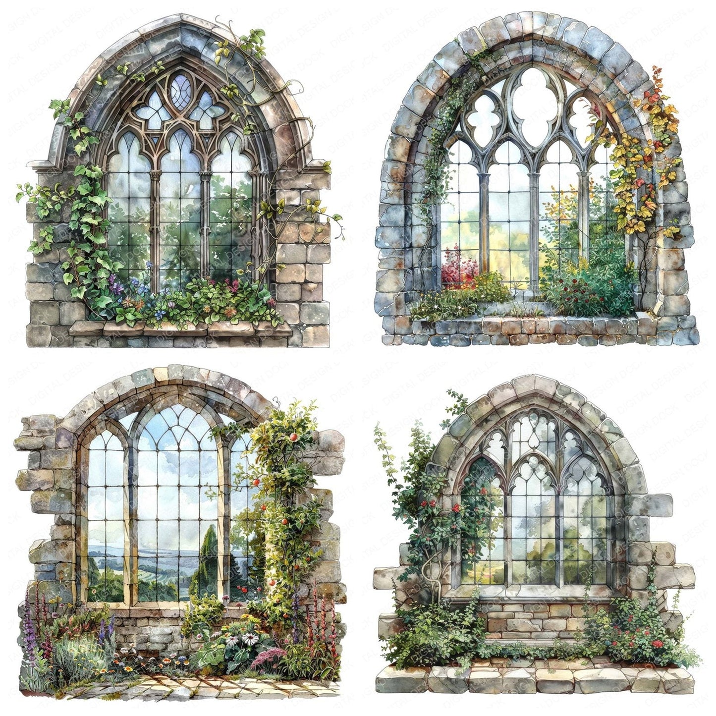 Gothic English Church Window Clipart Set (DDD005739)