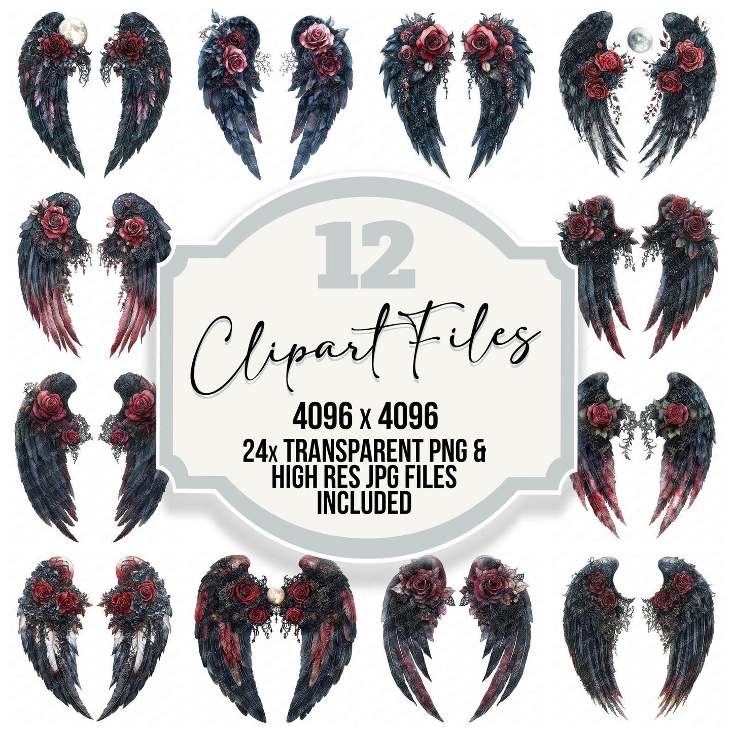 Gothic Lace Angel Wings Clipart Set (DDD005740)