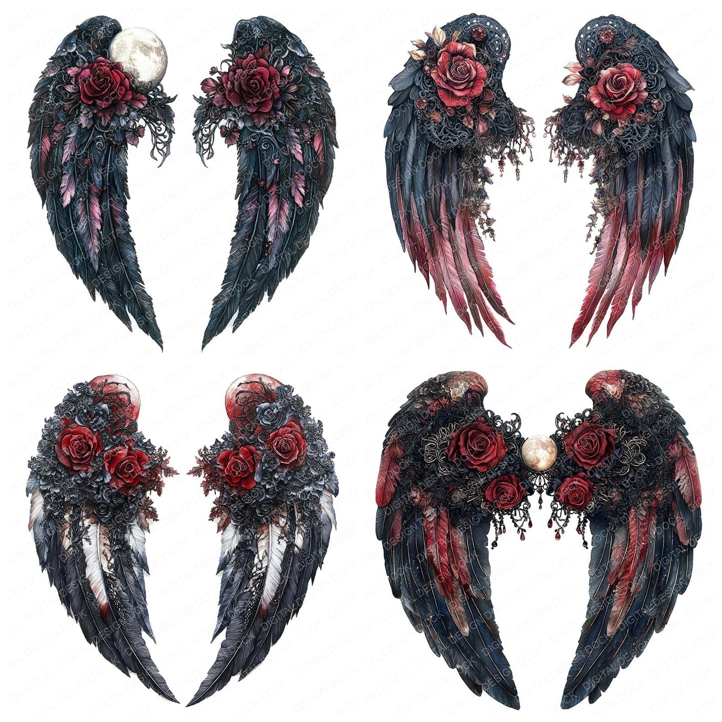 Gothic Lace Angel Wings Clipart Set (DDD005740)