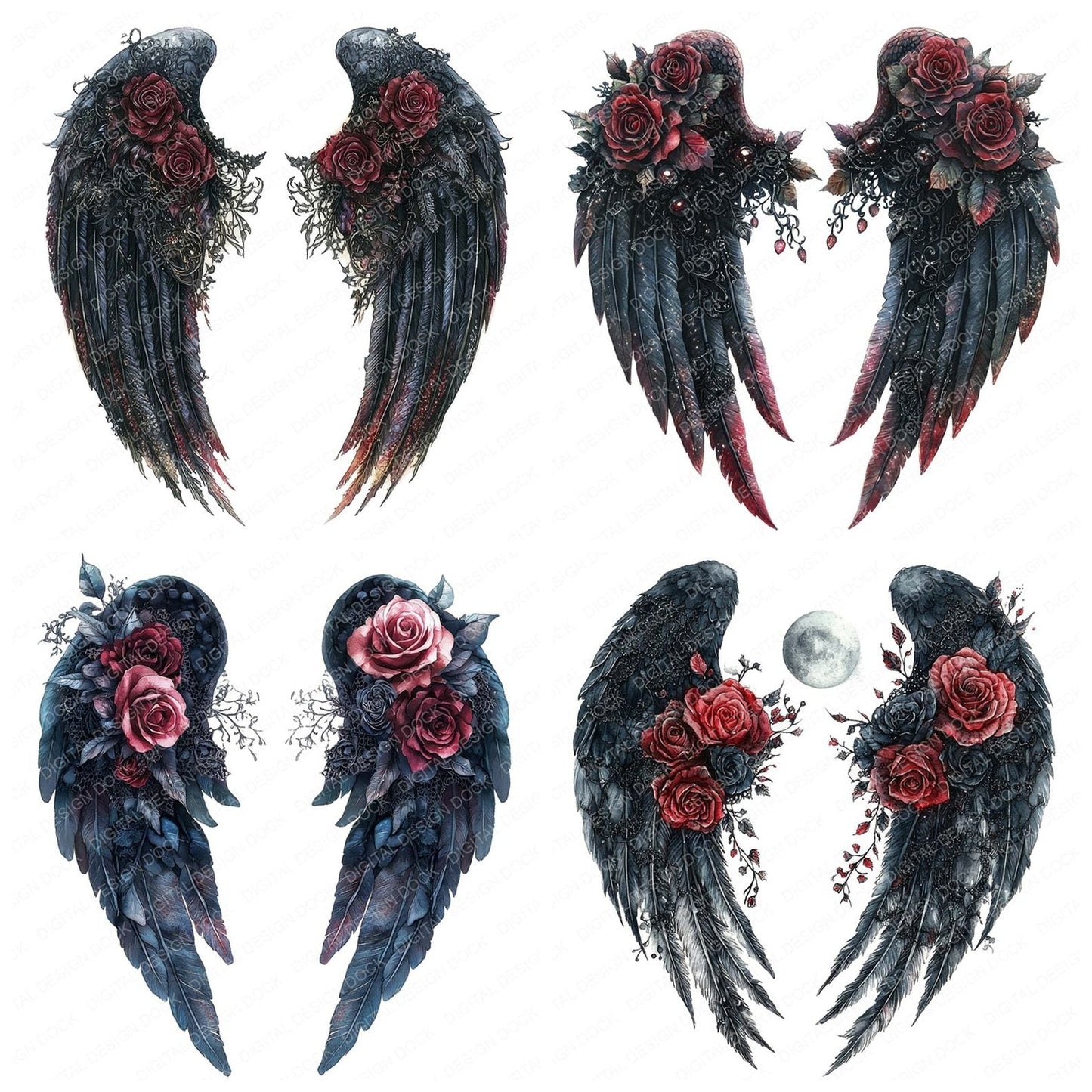 Gothic Lace Angel Wings Clipart Set (DDD005740)