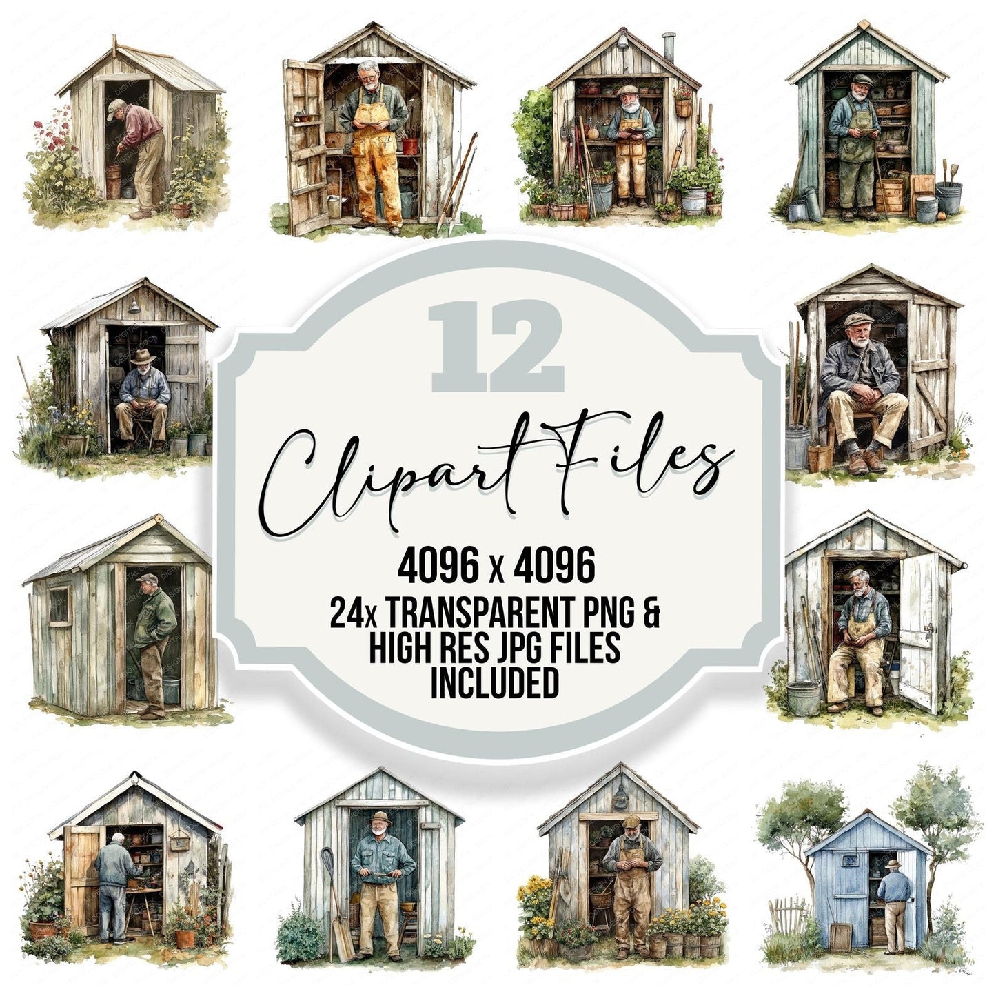 Grandad in Garden Shed Clipart Set (DDD005745)