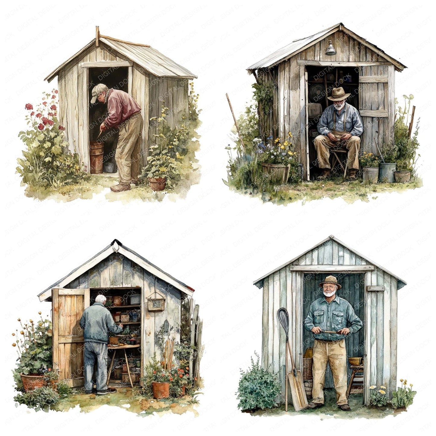 Grandad in Garden Shed Clipart Set (DDD005745)