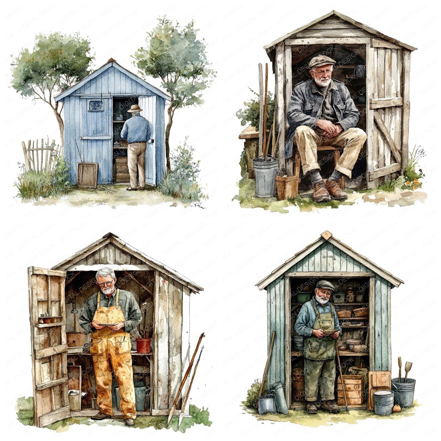 Grandad in Garden Shed Clipart Set (DDD005745)