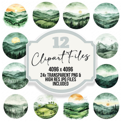 Green Boho Landscape Clipart Set (DDD005746)