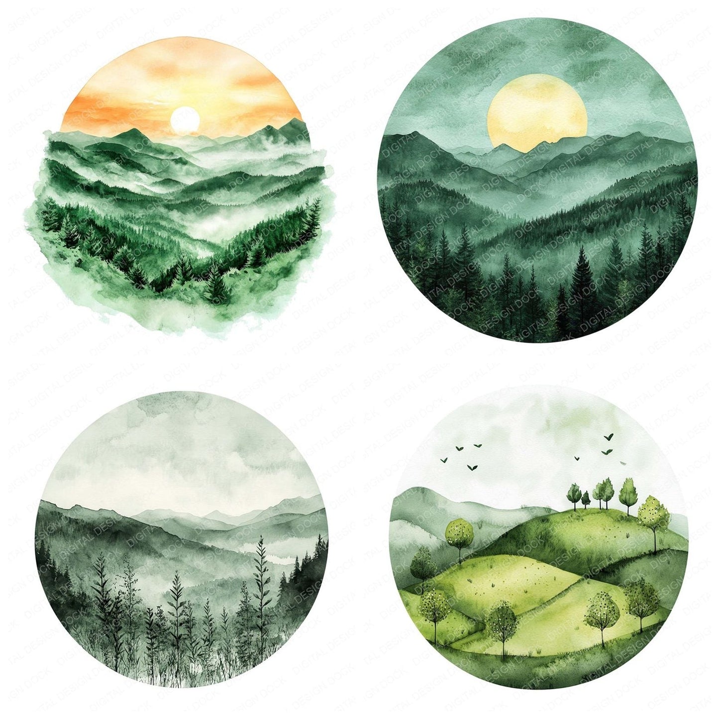 Green Boho Landscape Clipart Set (DDD005746)