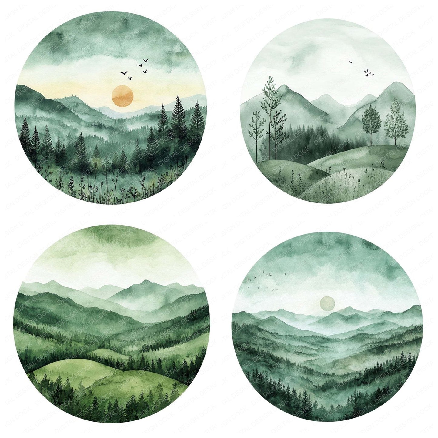 Green Boho Landscape Clipart Set (DDD005746)