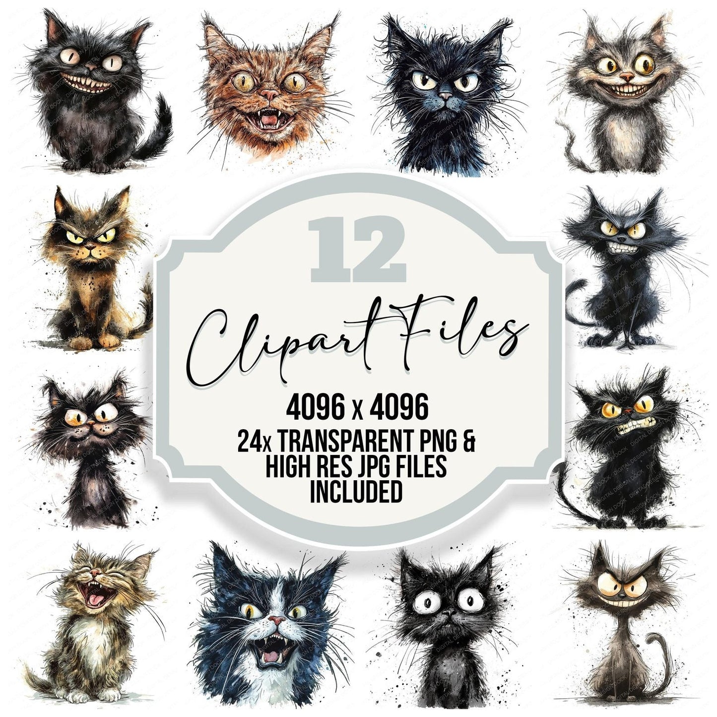 Grinning Crazy Cat Clipart Set (DDD005749)