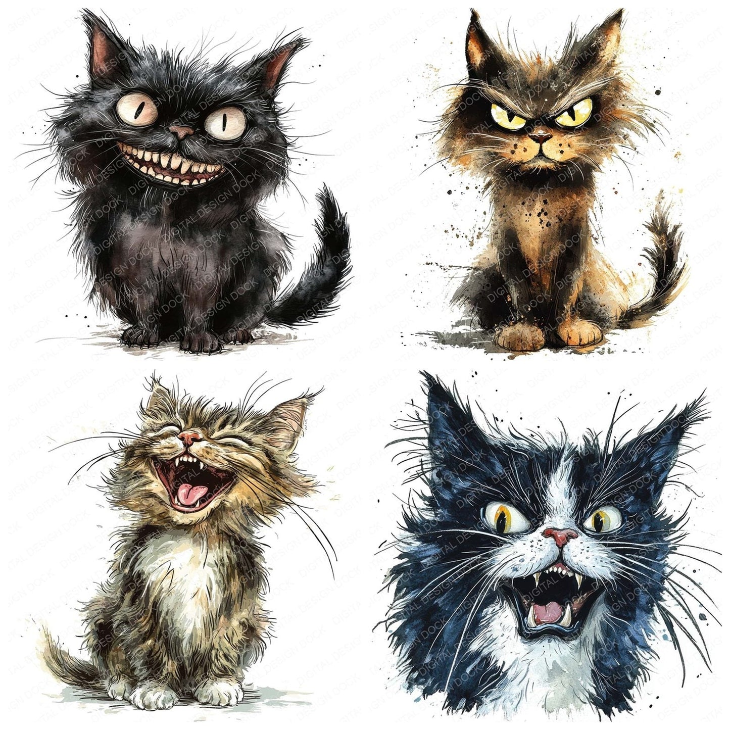 Grinning Crazy Cat Clipart Set (DDD005749)