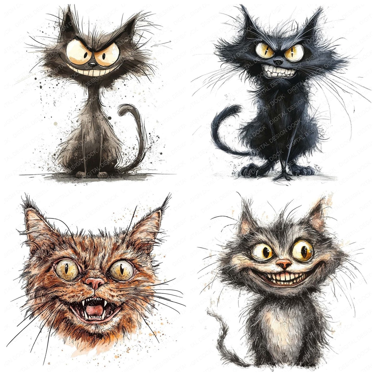 Grinning Crazy Cat Clipart Set (DDD005749)