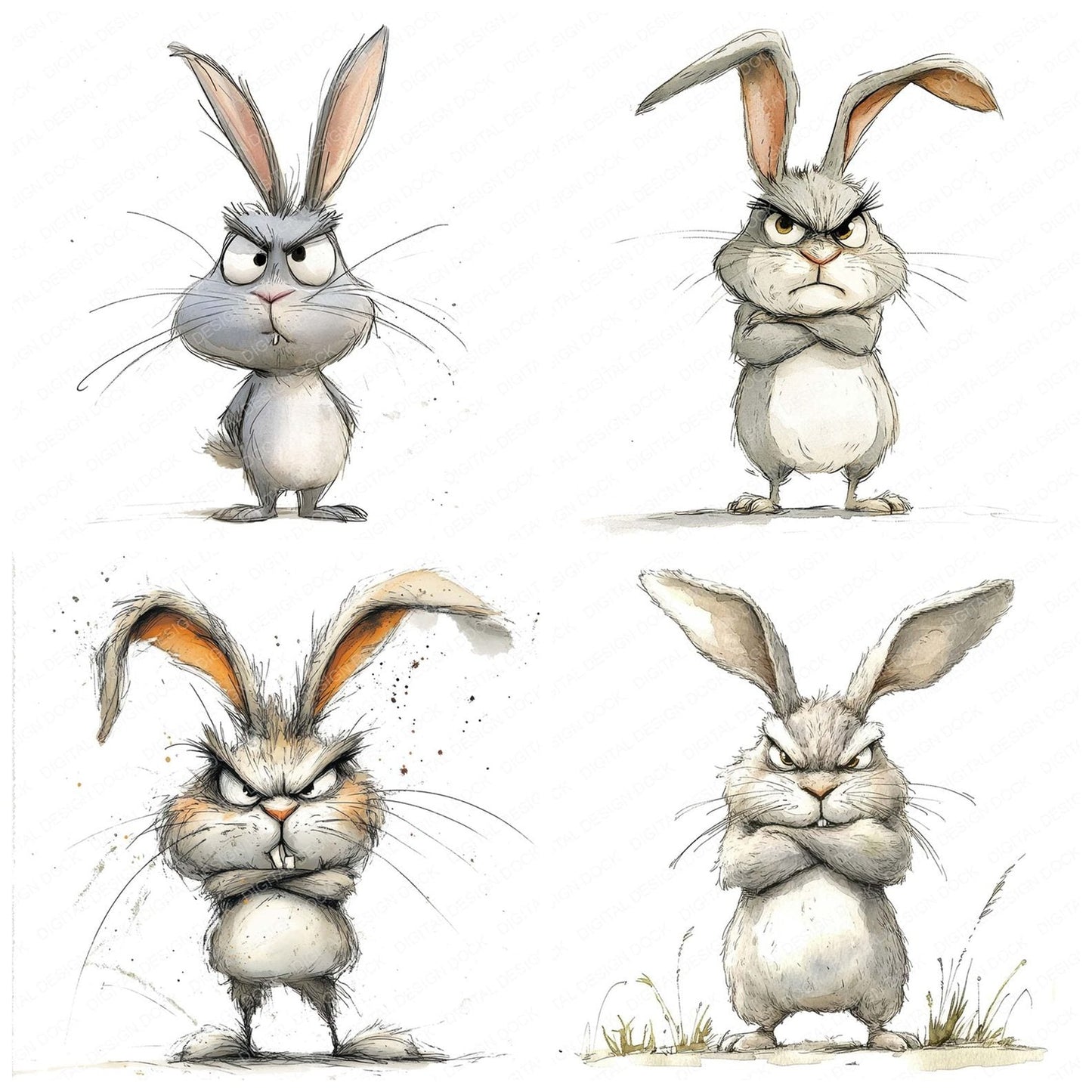 Grumpy Rabbit Character Clipart Set (DDD005753)