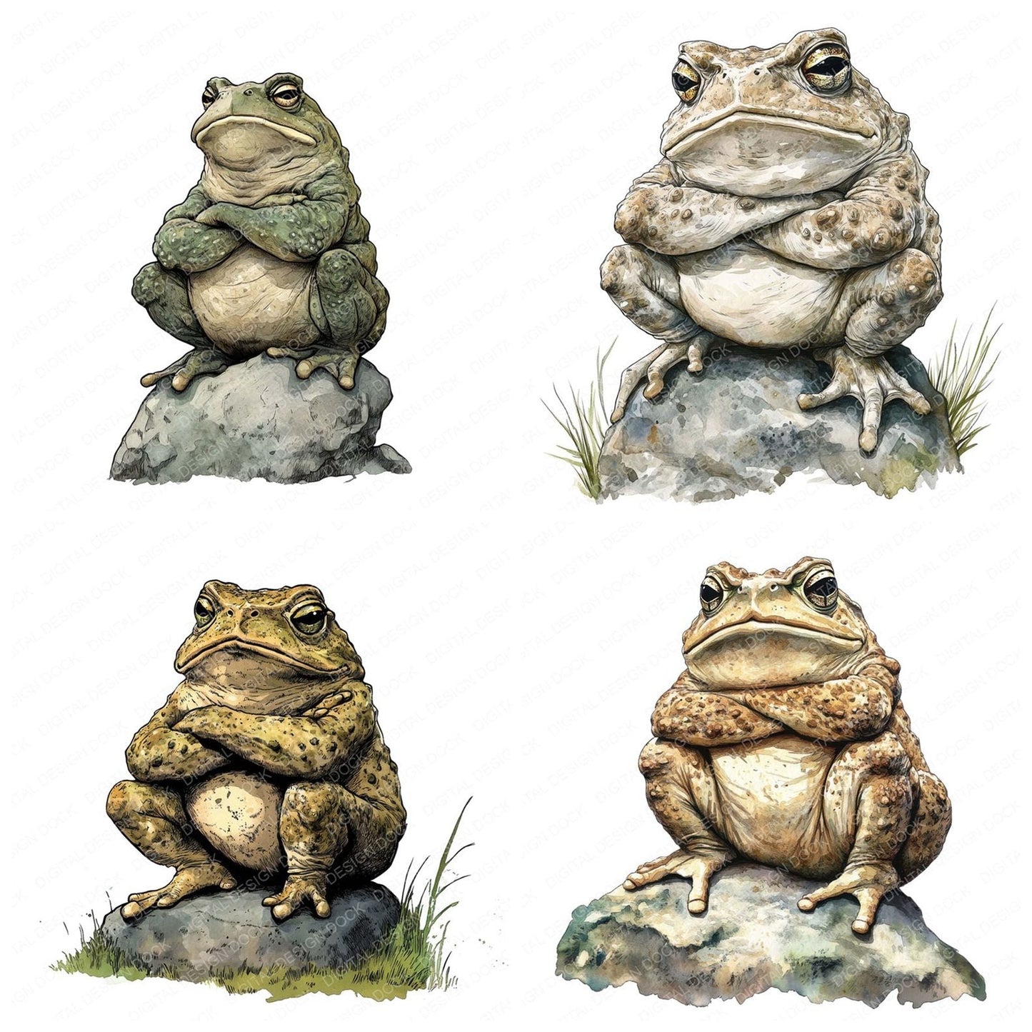 Grumpy Toad Frog Clipart Set (DDD005754)