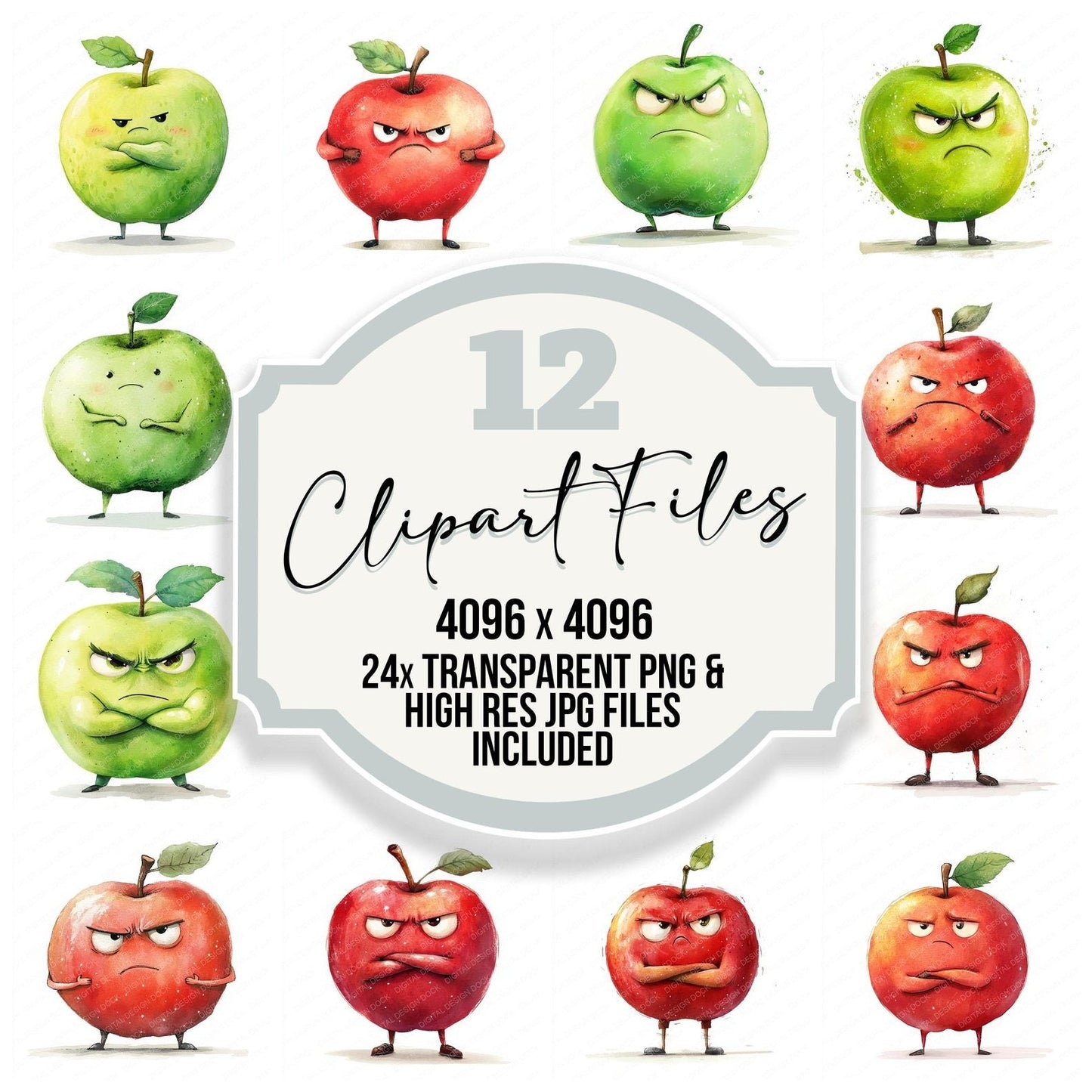 Grumpy Watercolour Apple Clipart Set (DDD005755)
