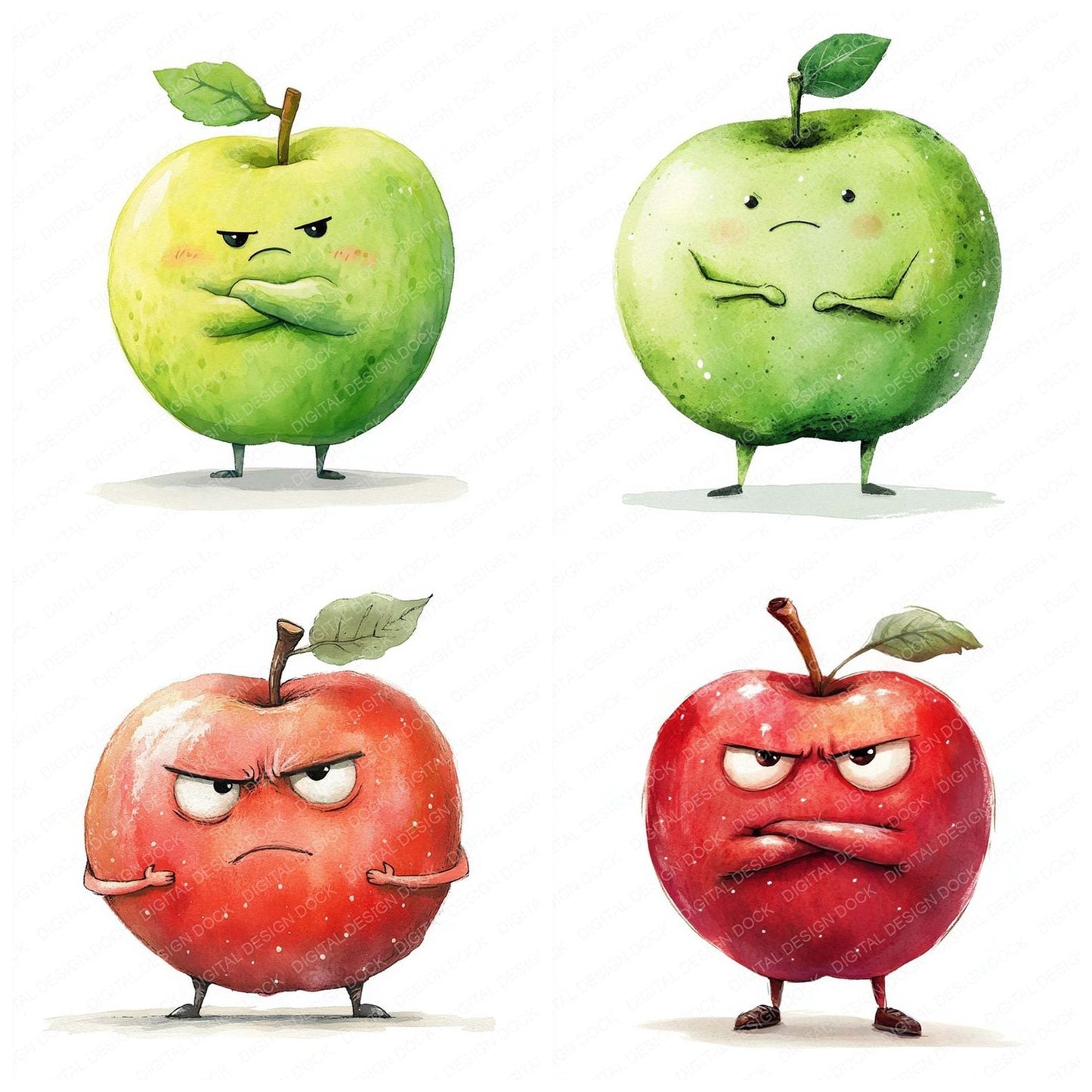 Grumpy Watercolour Apple Clipart Set (DDD005755)