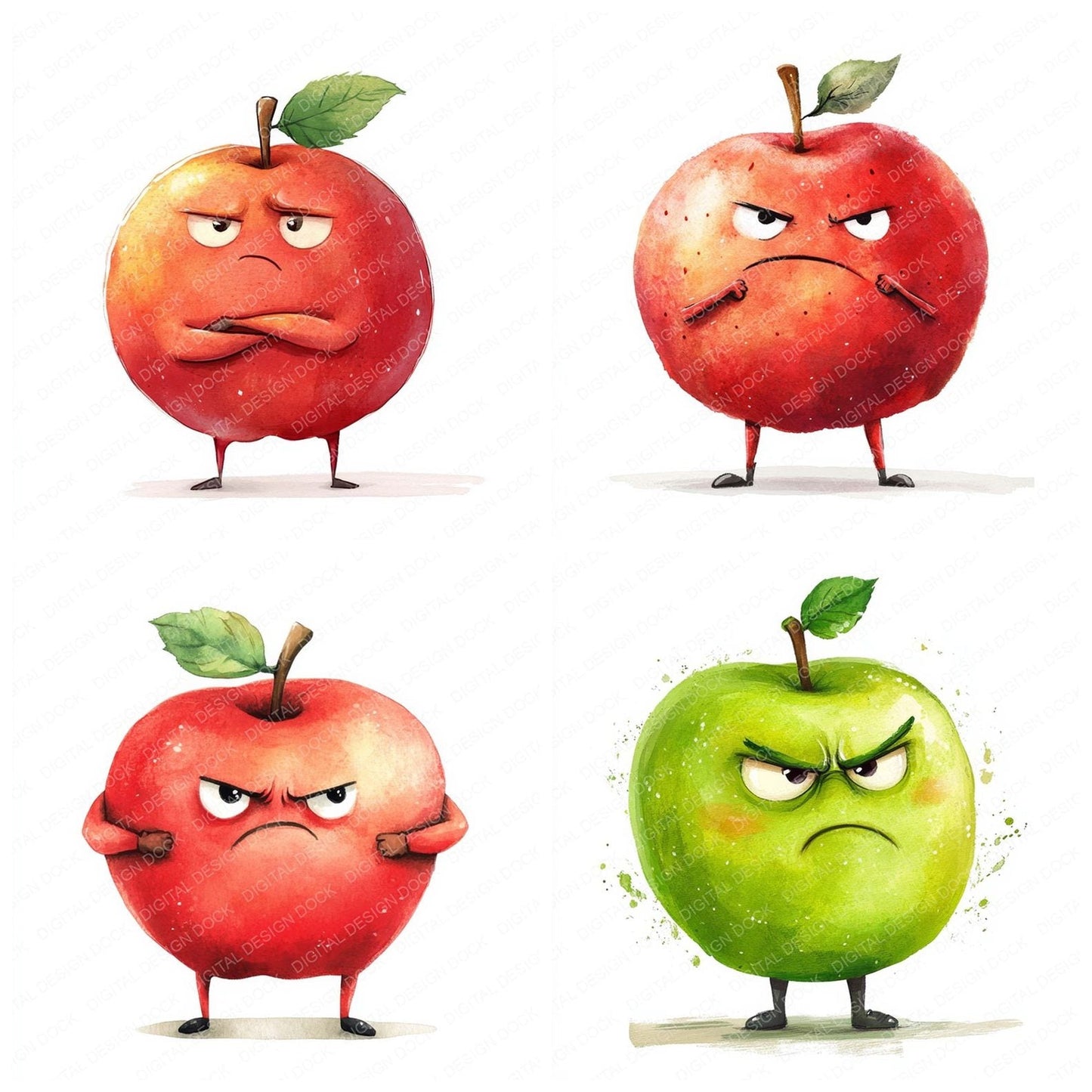 Grumpy Watercolour Apple Clipart Set (DDD005755)