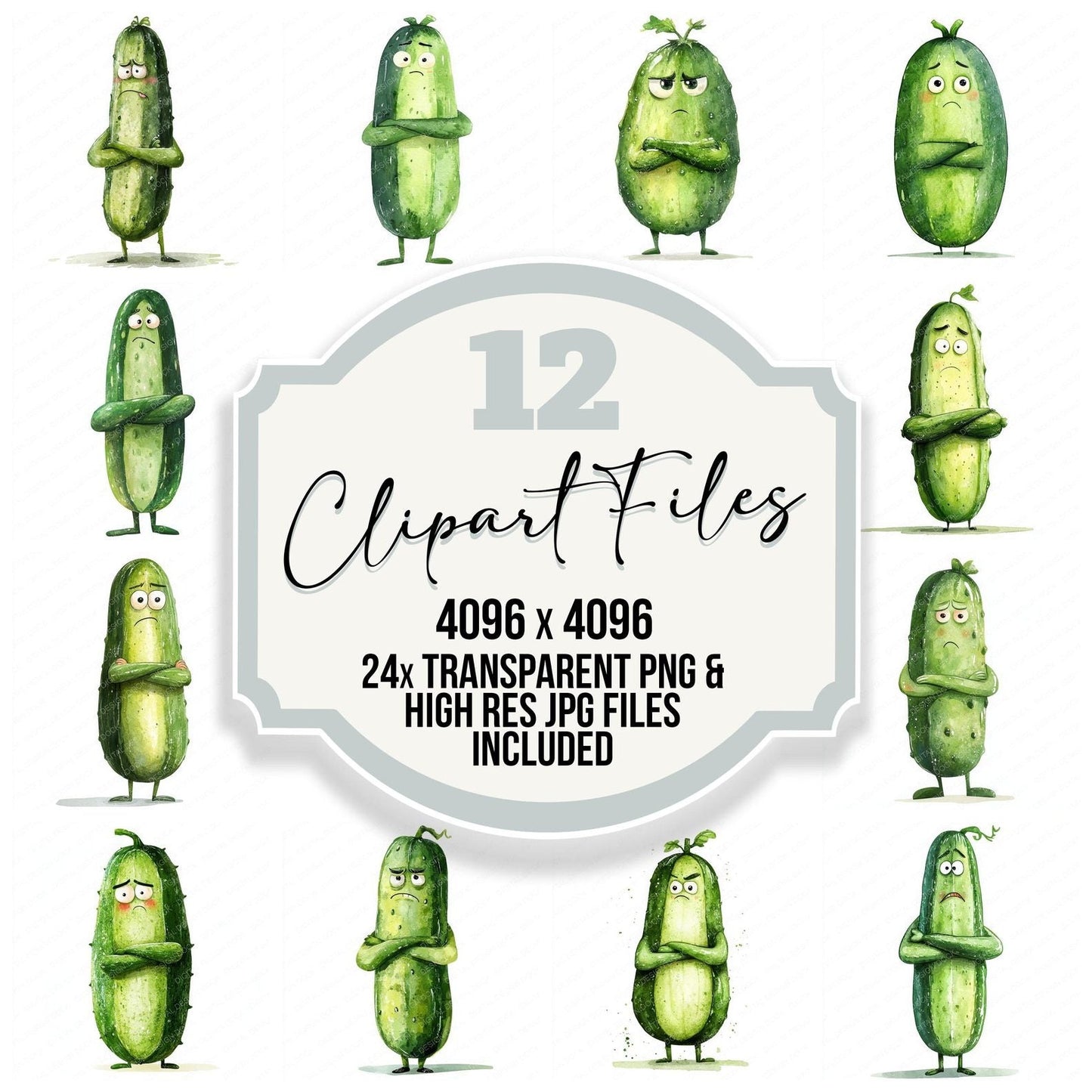 Grumpy Watercolour Cucumber Clipart Set (DDD005758)