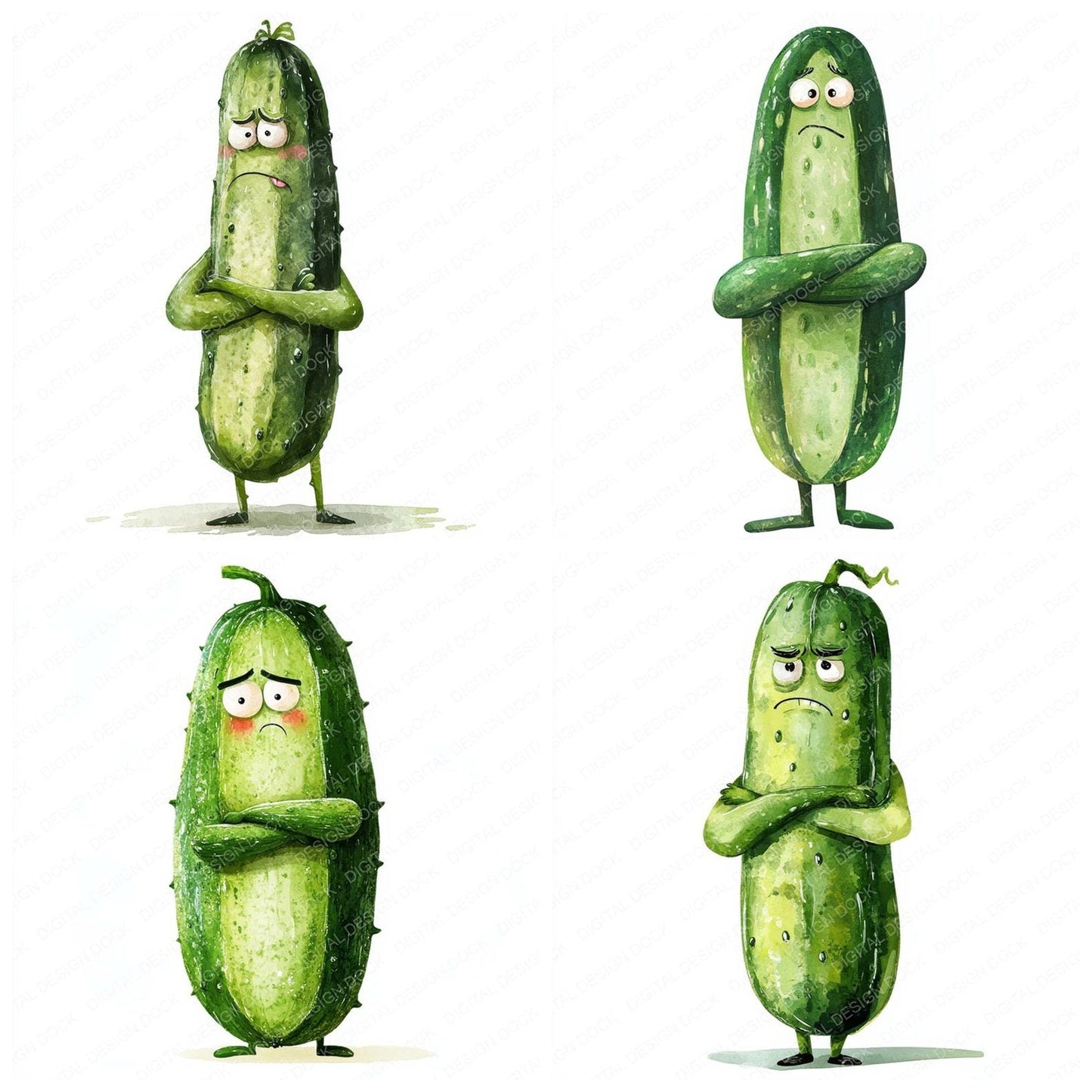 Grumpy Watercolour Cucumber Clipart Set (DDD005758)