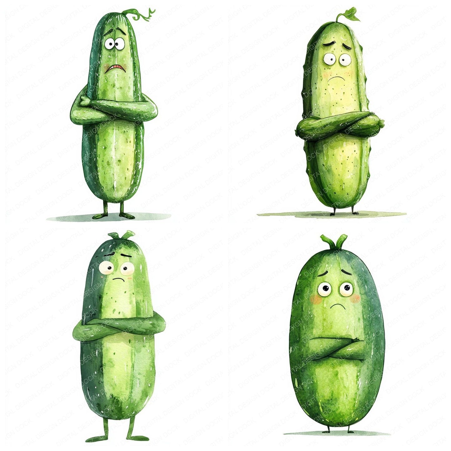 Grumpy Watercolour Cucumber Clipart Set (DDD005758)