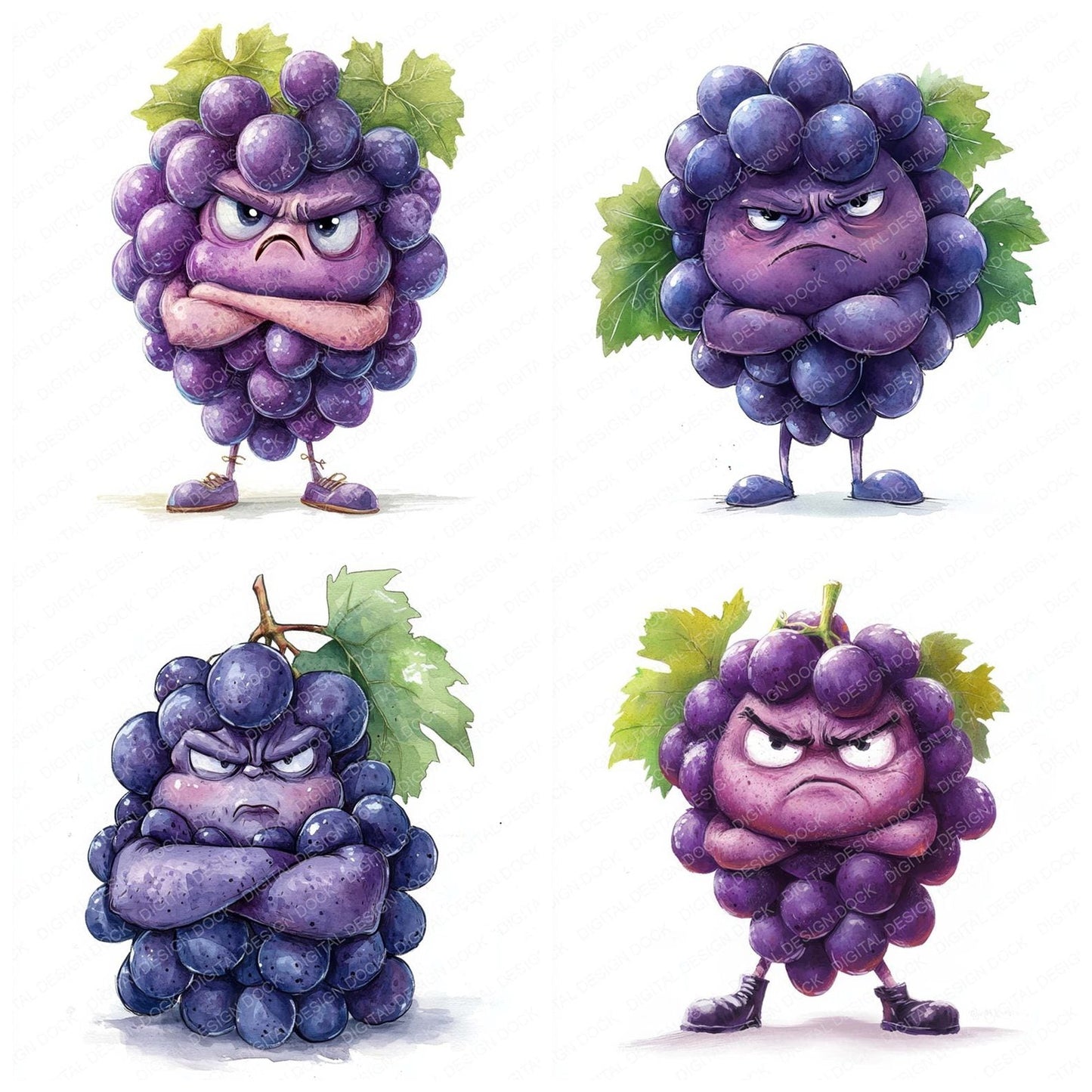 Grumpy Watercolour Grapes Clipart Set (DDD005759)