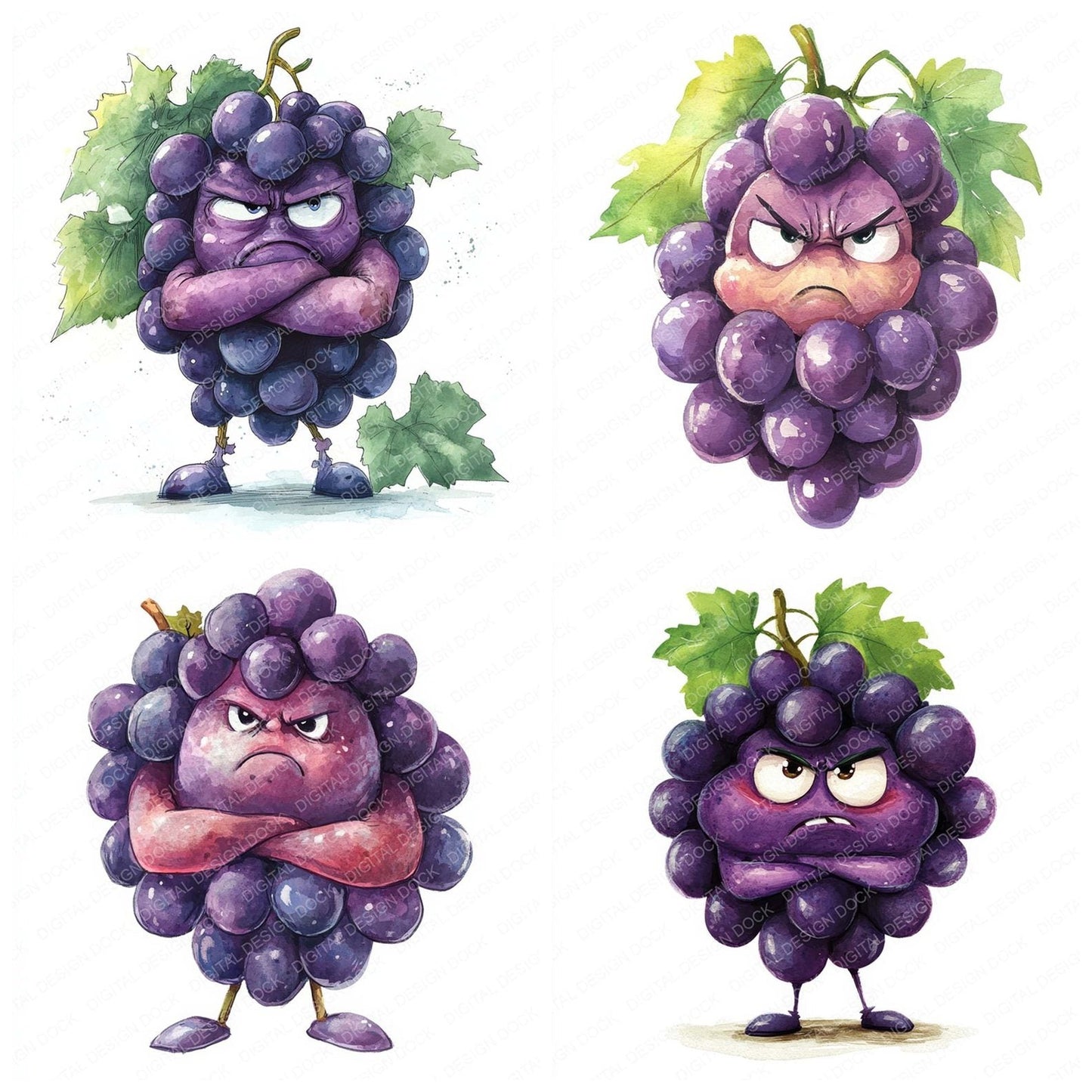 Grumpy Watercolour Grapes Clipart Set (DDD005759)