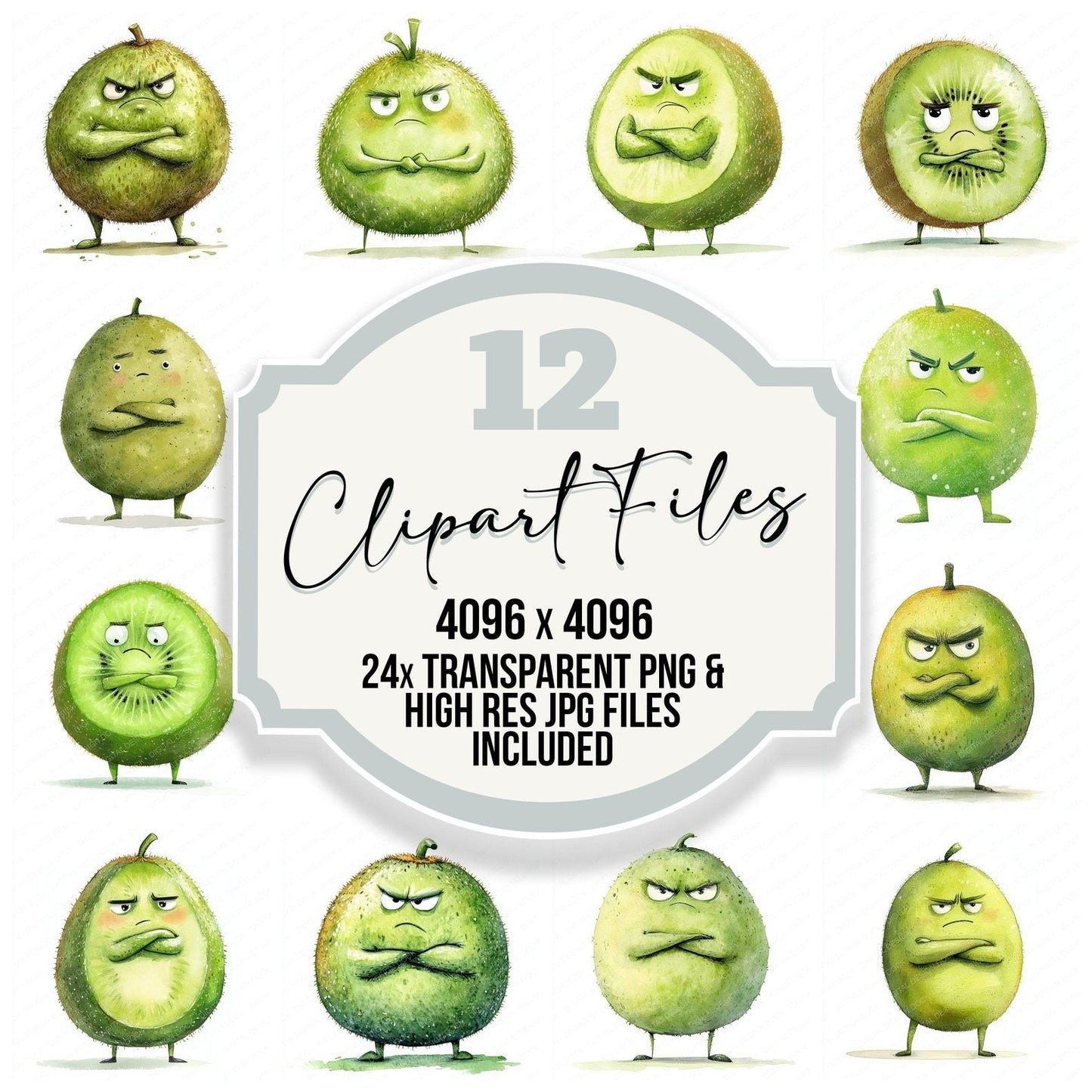 Grumpy Watercolour Kiwi Clipart Set (DDD005760)