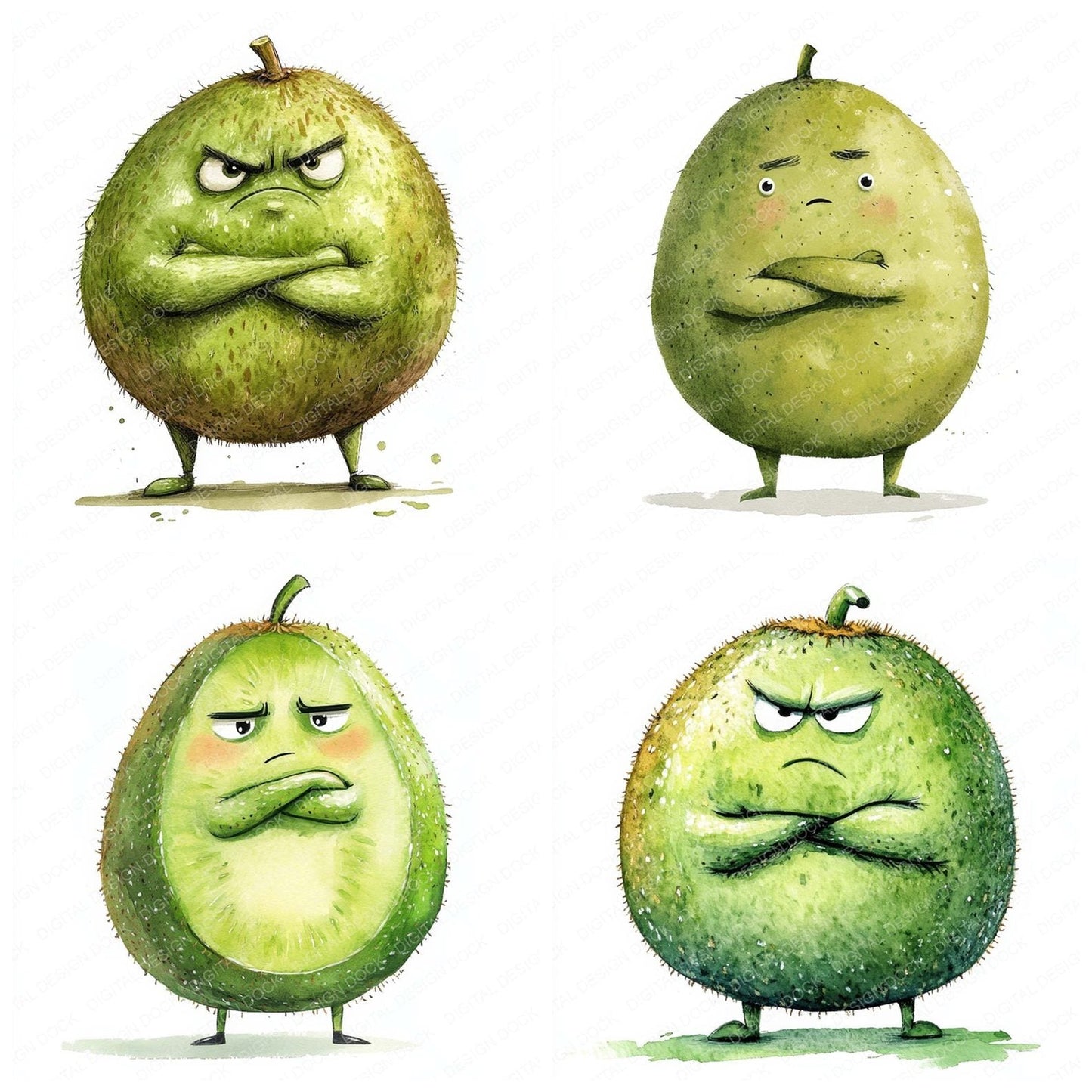 Grumpy Watercolour Kiwi Clipart Set (DDD005760)
