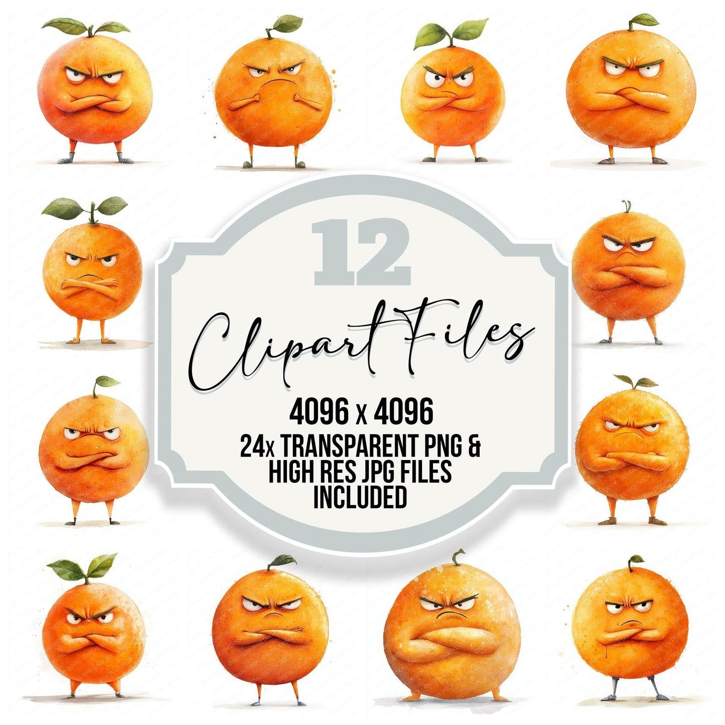Grumpy Watercolour Orange Clipart Set (DDD005762)