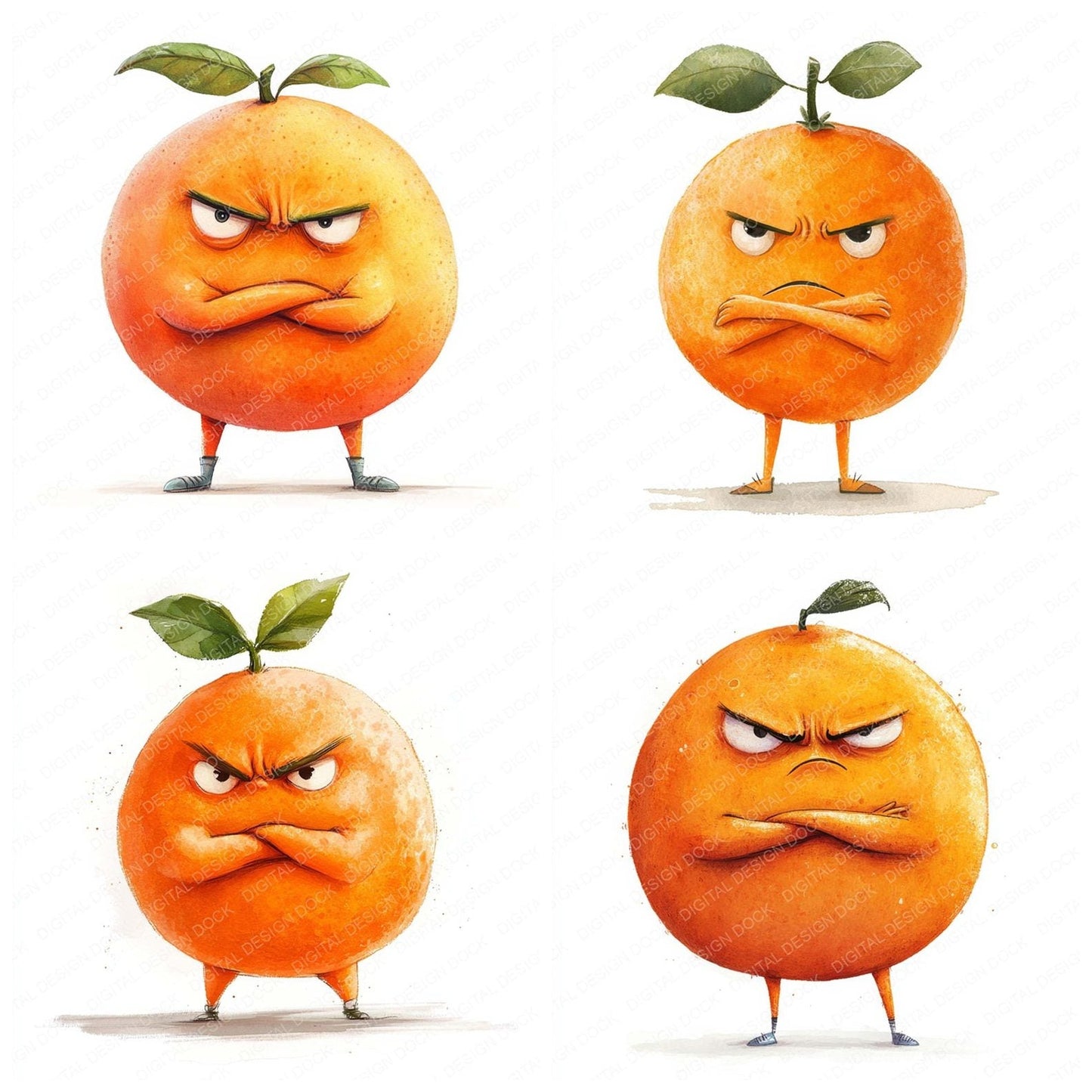 Grumpy Watercolour Orange Clipart Set (DDD005762)