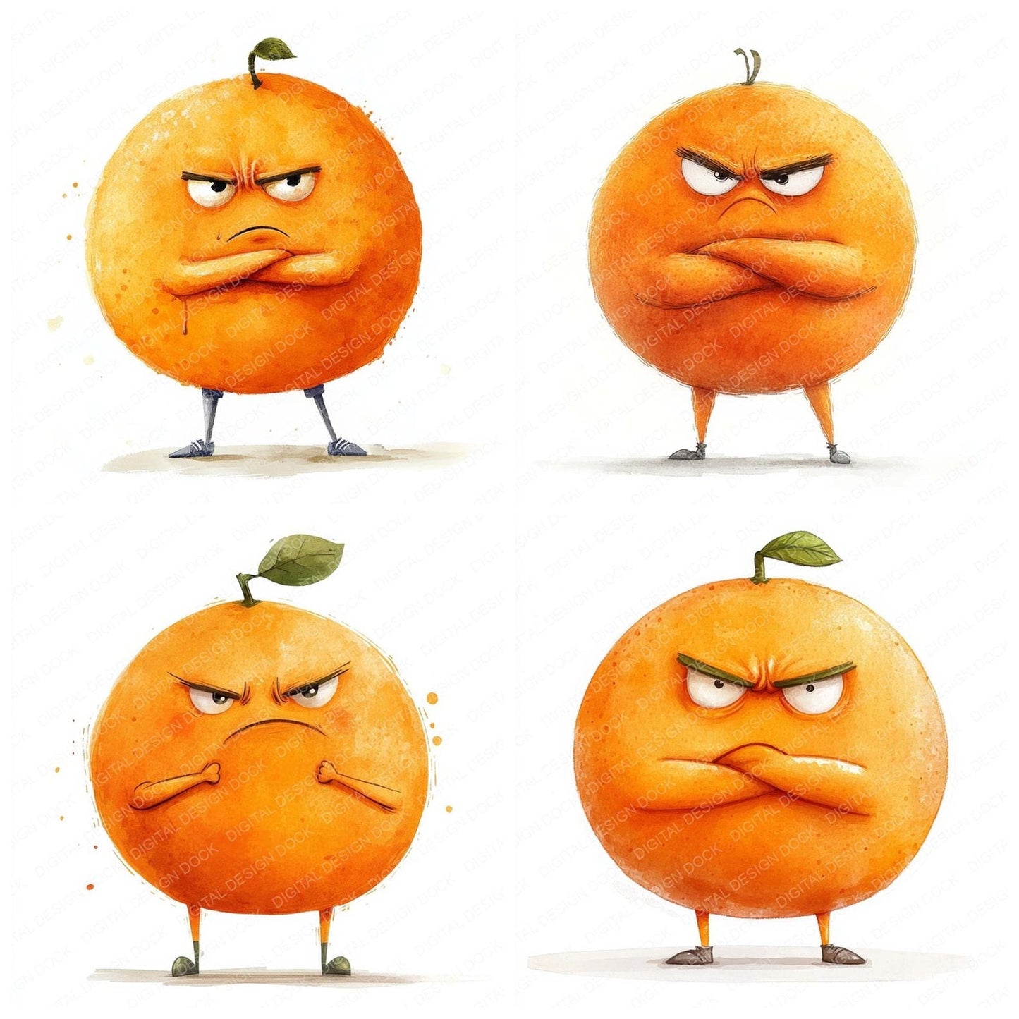 Grumpy Watercolour Orange Clipart Set (DDD005762)