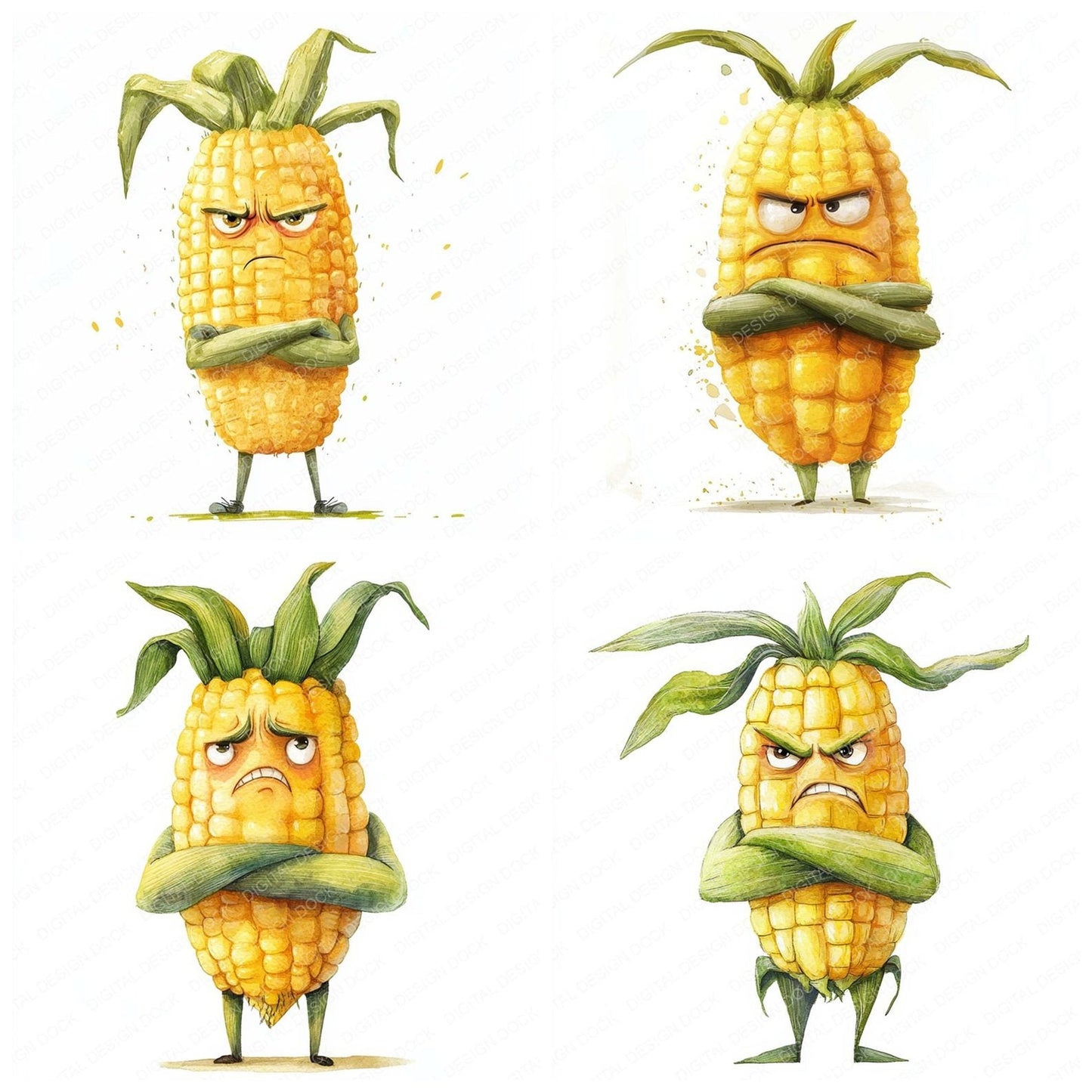 Grumpy Watercolour Sweetcorn Clipart Set (DDD005764)