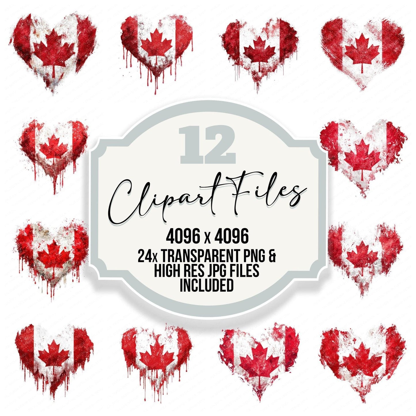 Grunge Canada Flag Heart Clipart Set (DDD005765)