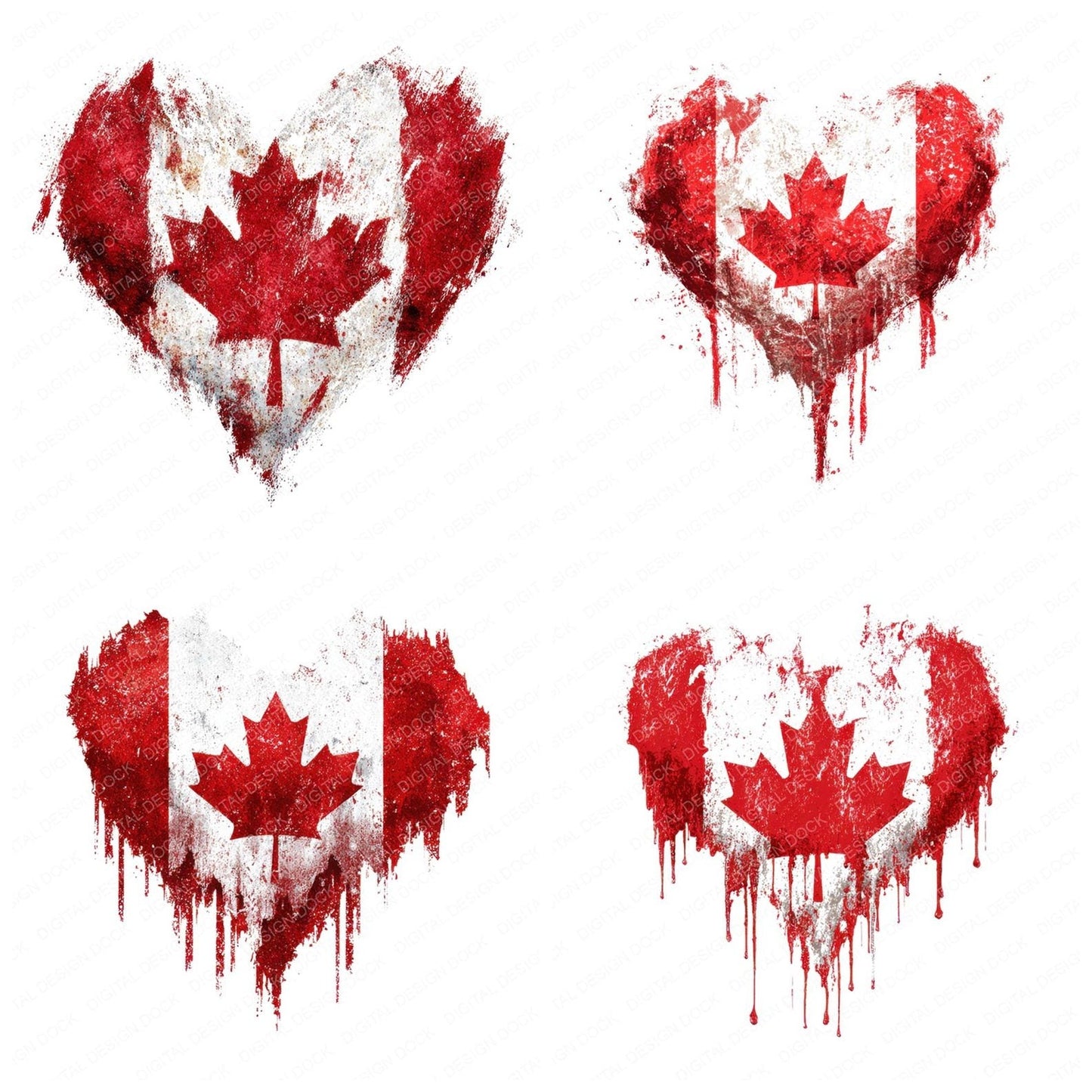 Grunge Canada Flag Heart Clipart Set (DDD005765)