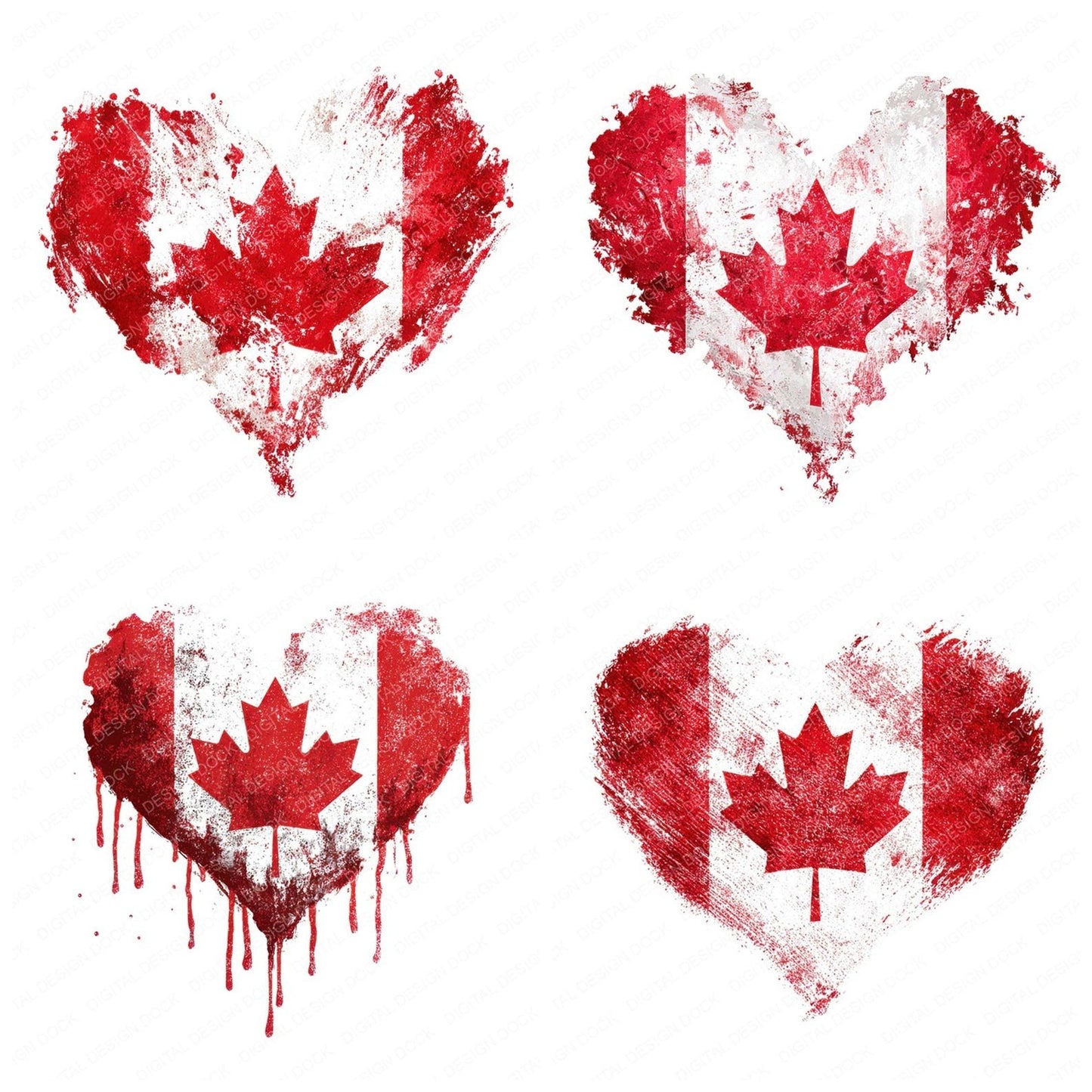 Grunge Canada Flag Heart Clipart Set (DDD005765)