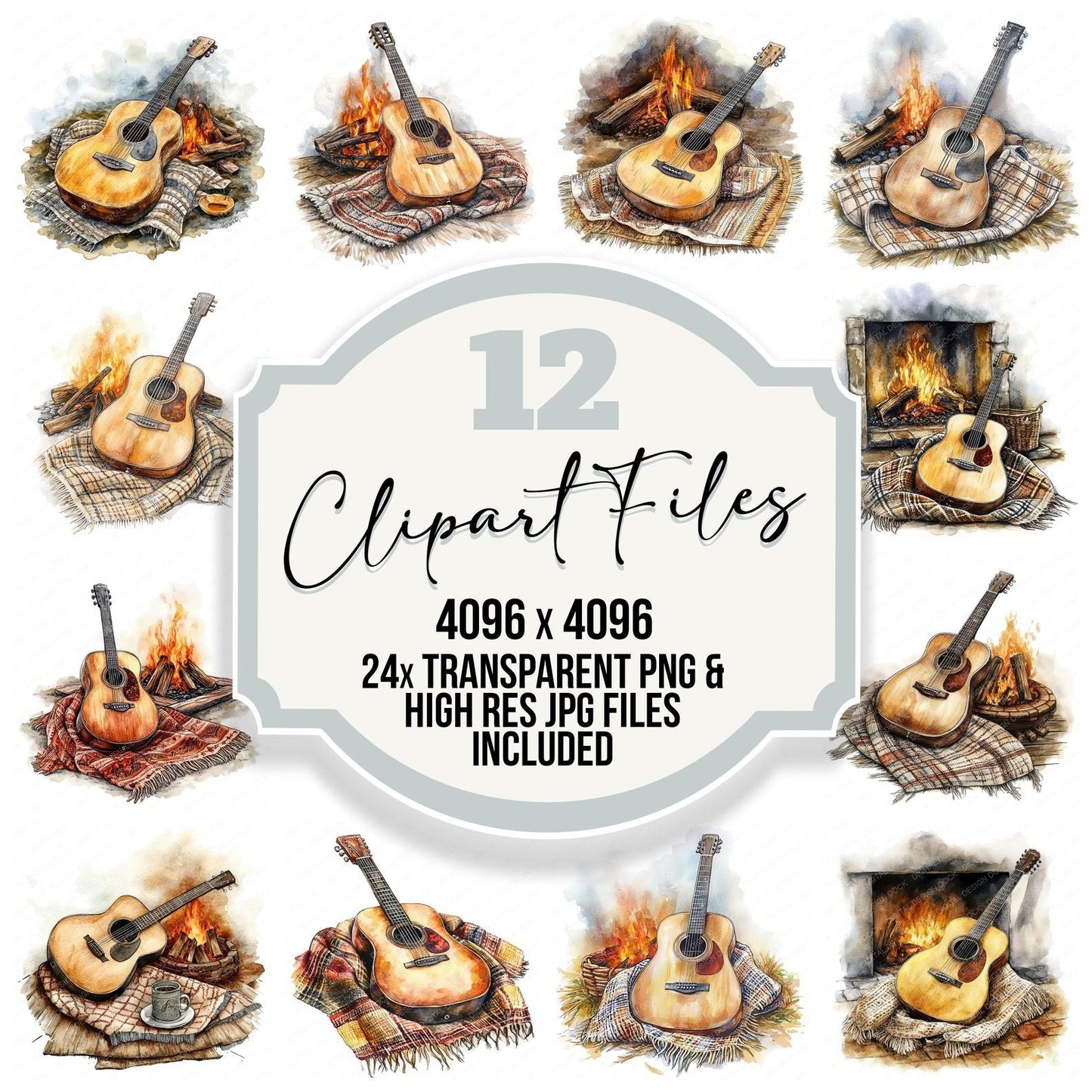 Guitar by the Fire Clipart Set (DDD005768)