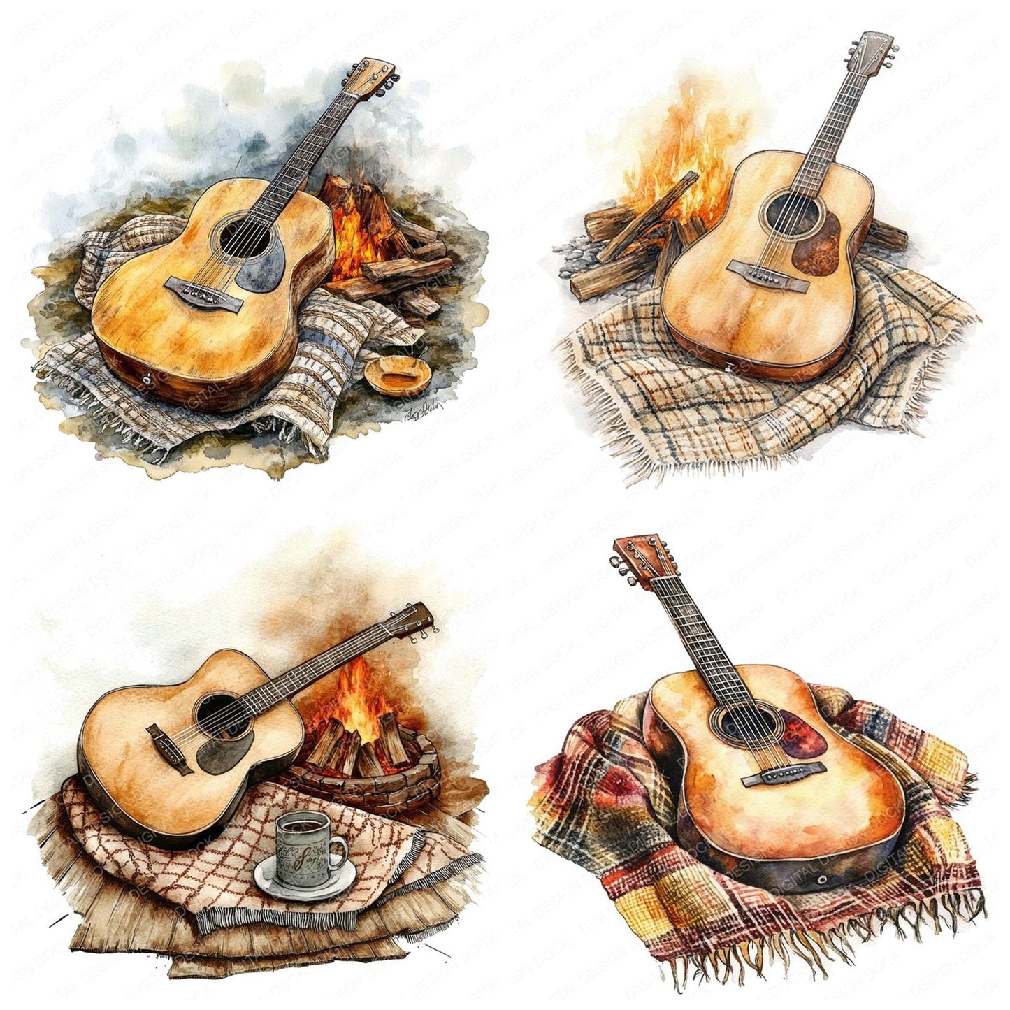 Guitar by the Fire Clipart Set (DDD005768)
