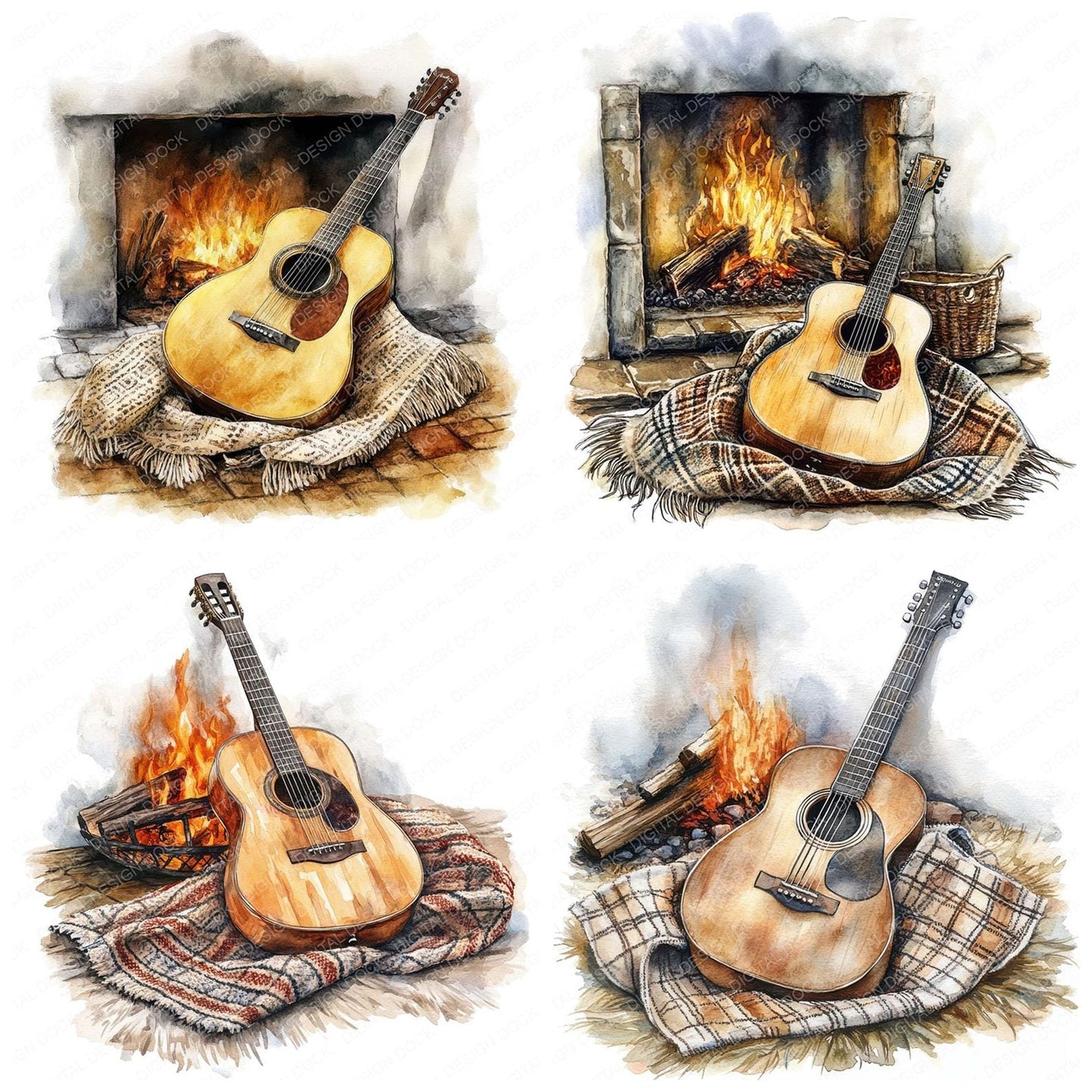 Guitar by the Fire Clipart Set (DDD005768)