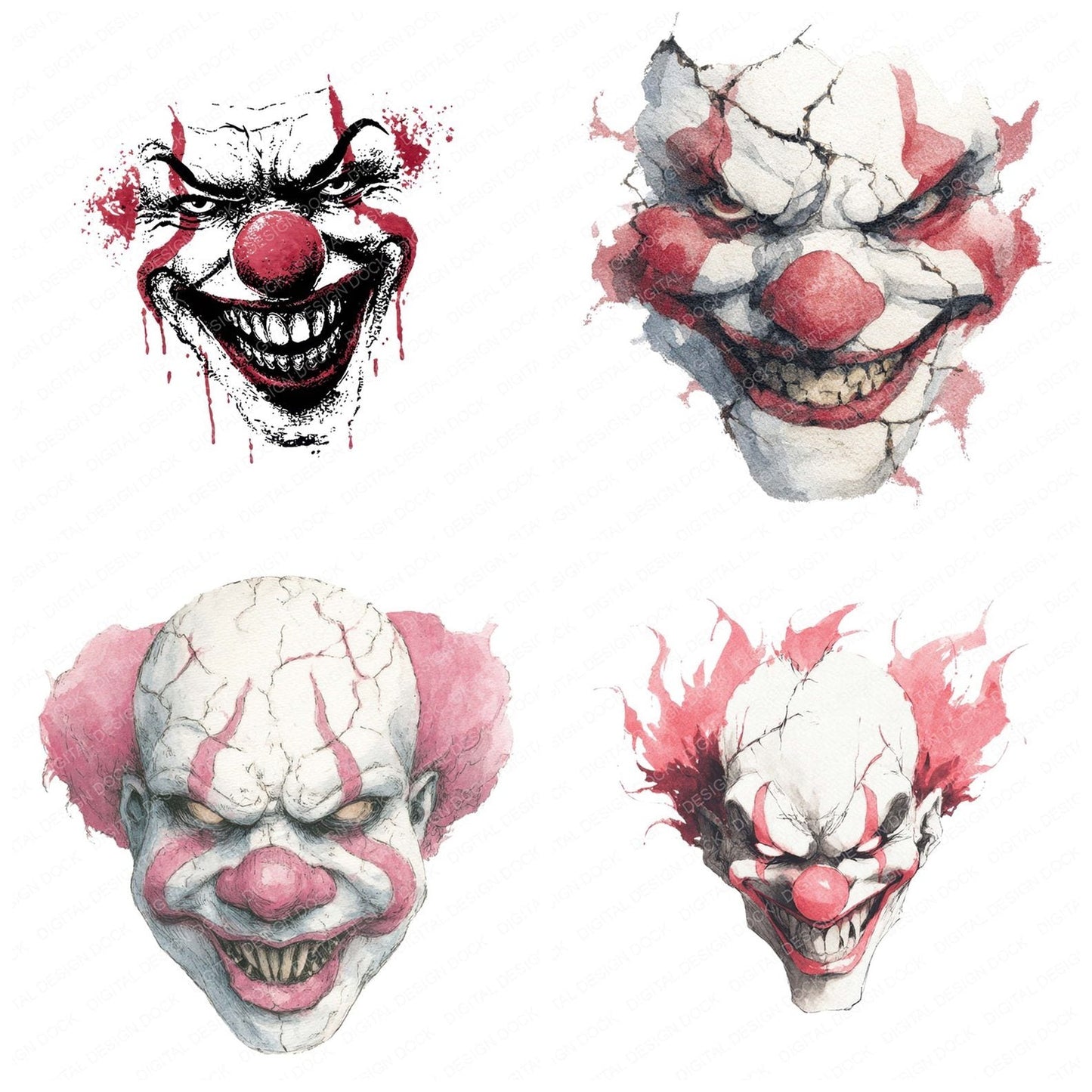 Halloween Watercolour Evil Clown Clipart Set (DDD005779)